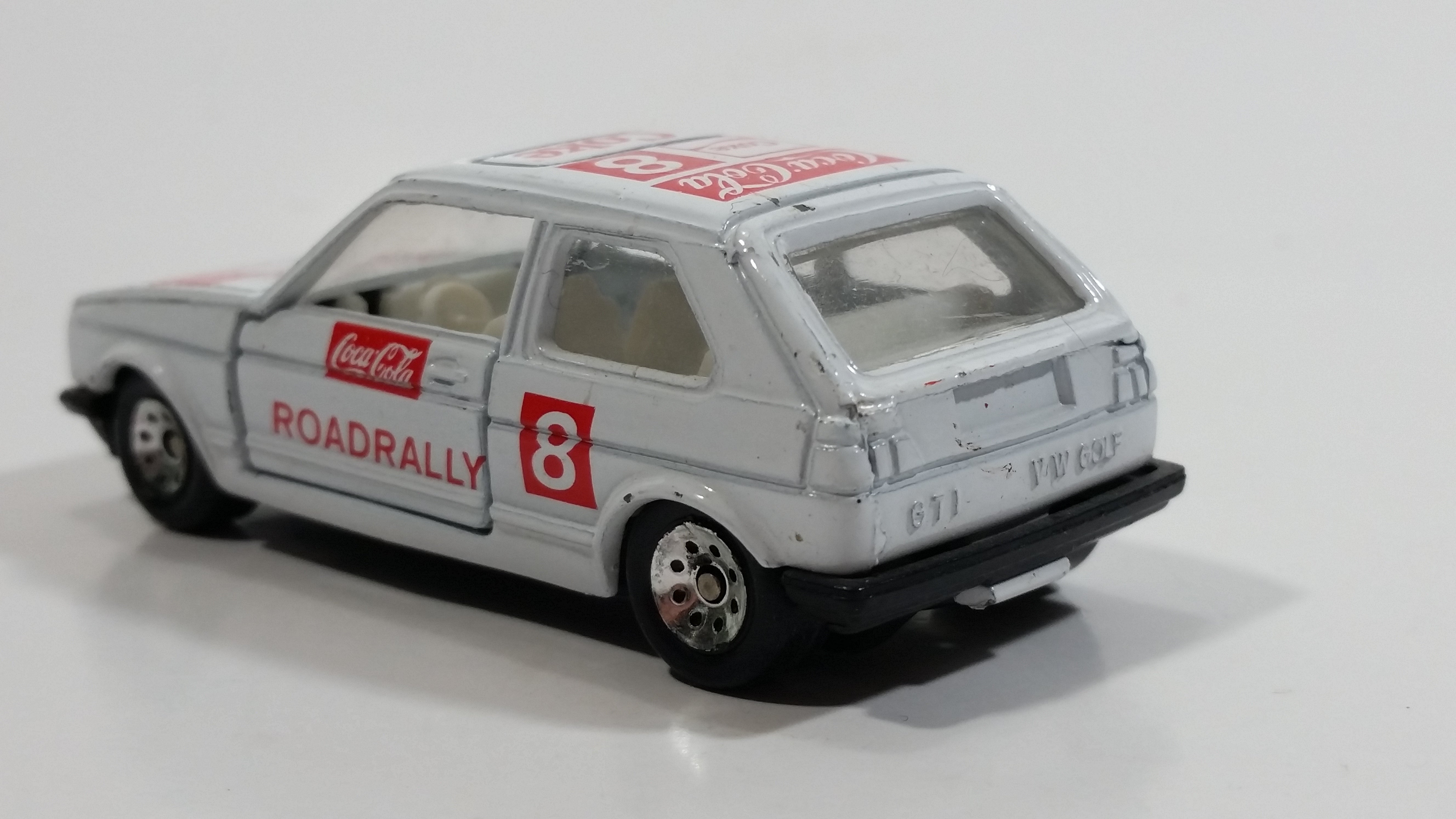 1988 Hartoy Coca Cola Coke Soda Pop VW Volkswagen Golf GTI White Red Die Cast Toy Car Vehicle with Opening Doors 8