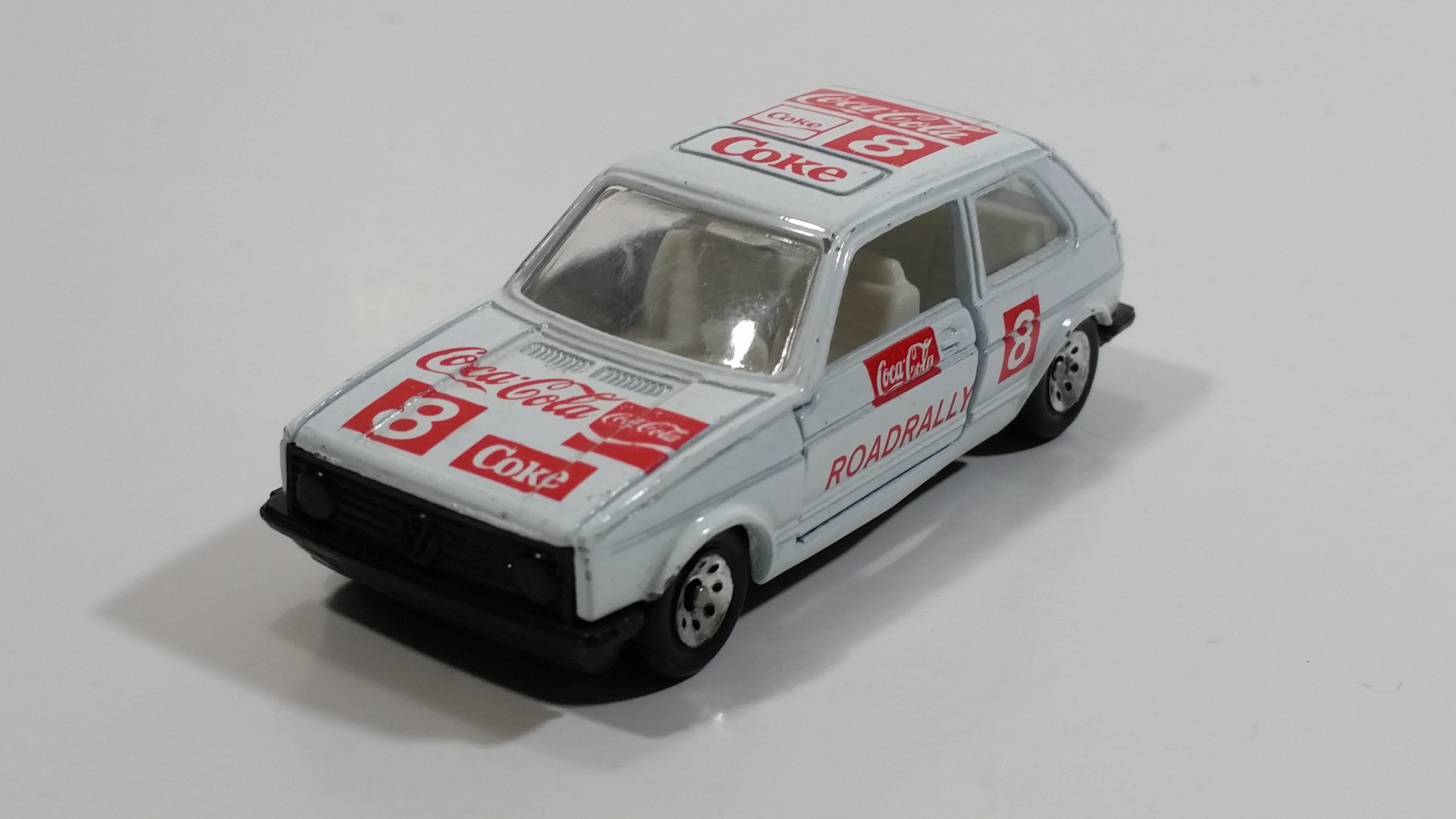 1988 Hartoy Coca Cola Coke Soda Pop VW Volkswagen Golf GTI White Red Die Cast Toy Car Vehicle with Opening Doors 10
