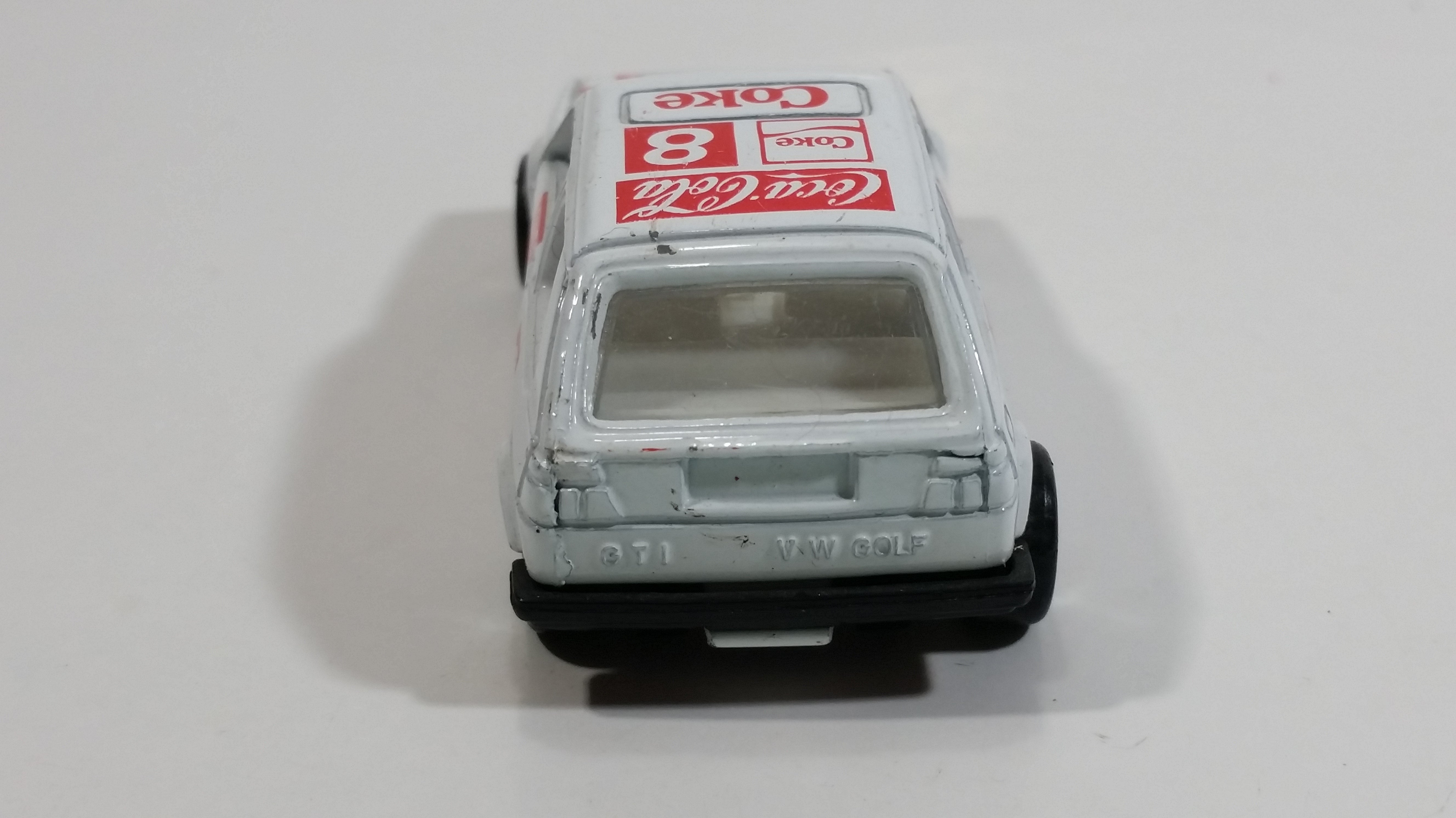 1988 Hartoy Coca Cola Coke Soda Pop VW Volkswagen Golf GTI White Red Die Cast Toy Car Vehicle with Opening Doors 12