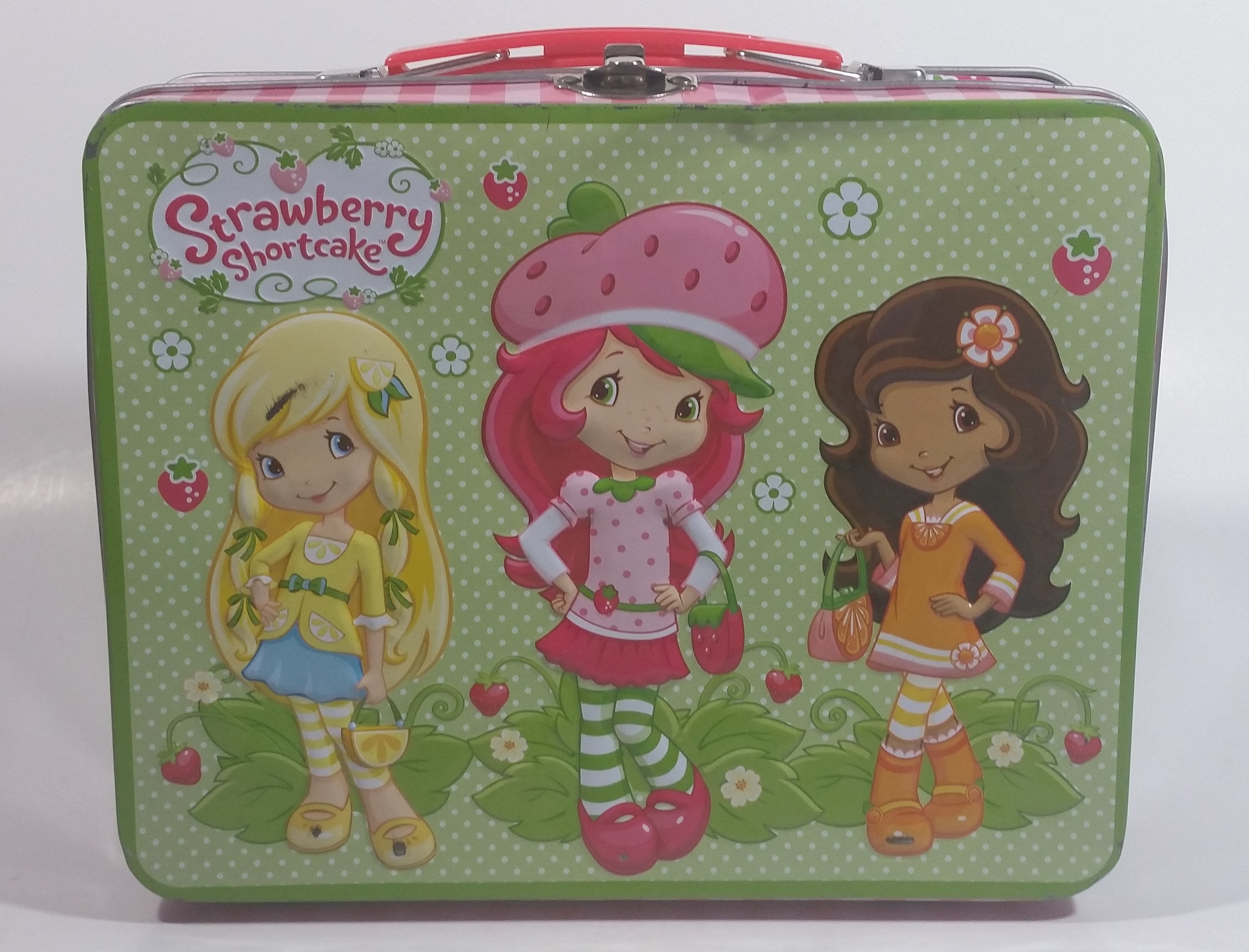 2012 American Greetings Strawberry Short cake Embossed Pink and Green Tin Metal Lunch Box 1