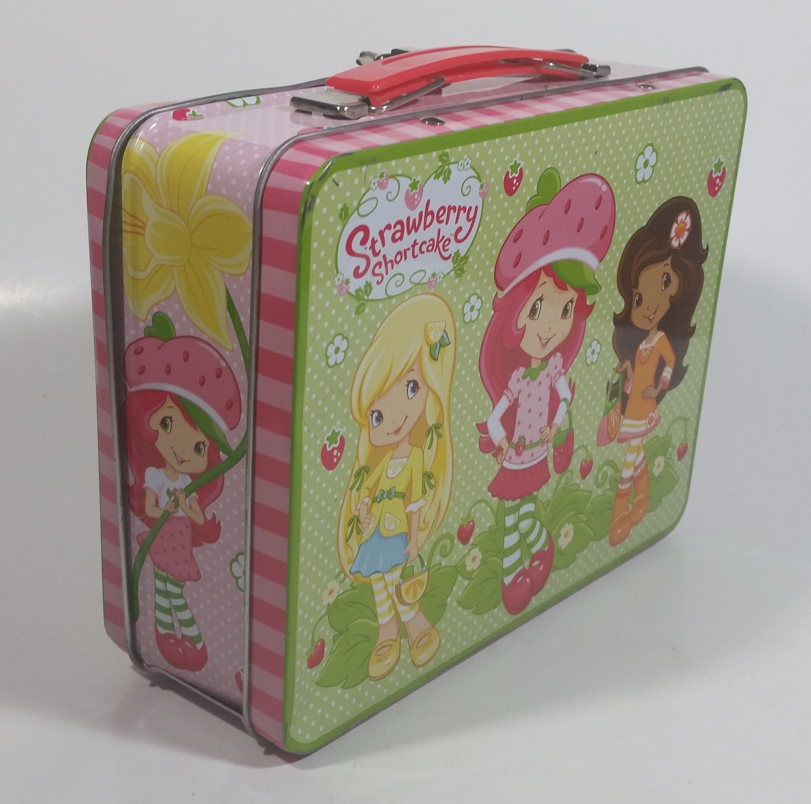 2012 American Greetings Strawberry Short cake Embossed Pink and Green Tin Metal Lunch Box 4