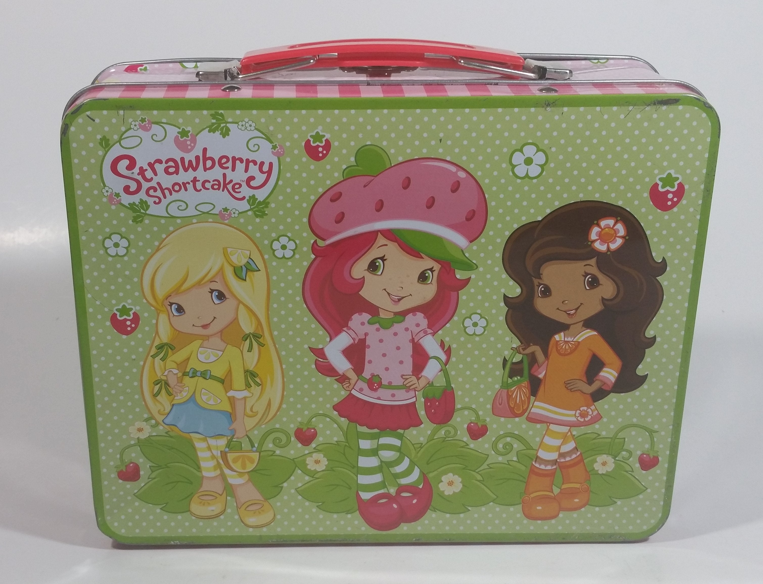 2012 American Greetings Strawberry Short cake Embossed Pink and Green Tin Metal Lunch Box 5