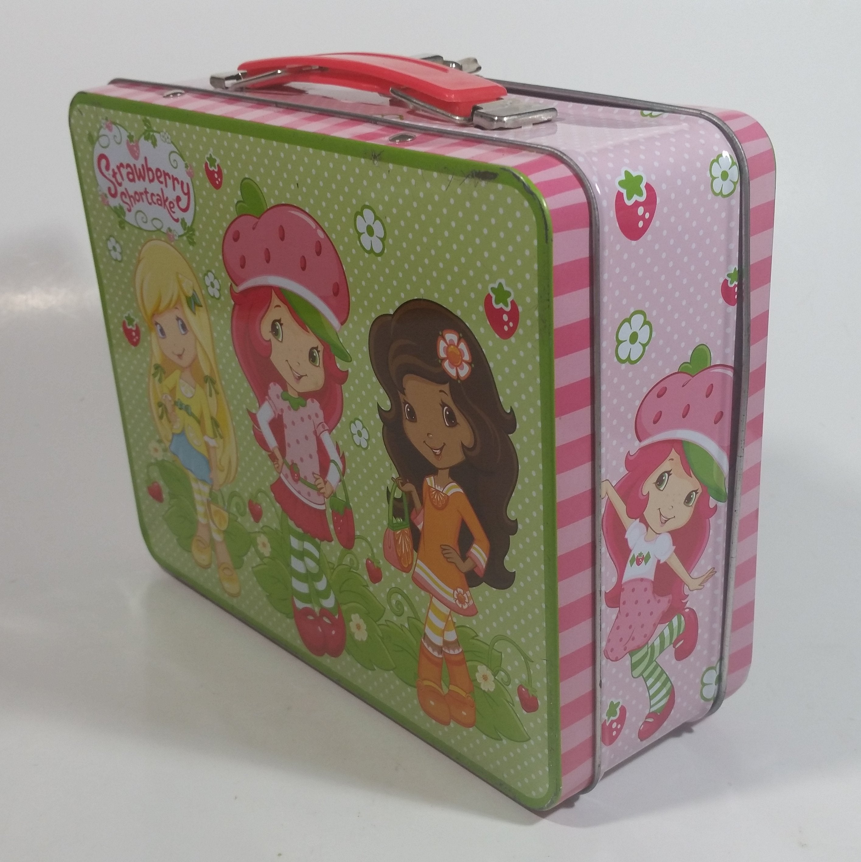 2012 American Greetings Strawberry Short cake Embossed Pink and Green Tin Metal Lunch Box 6