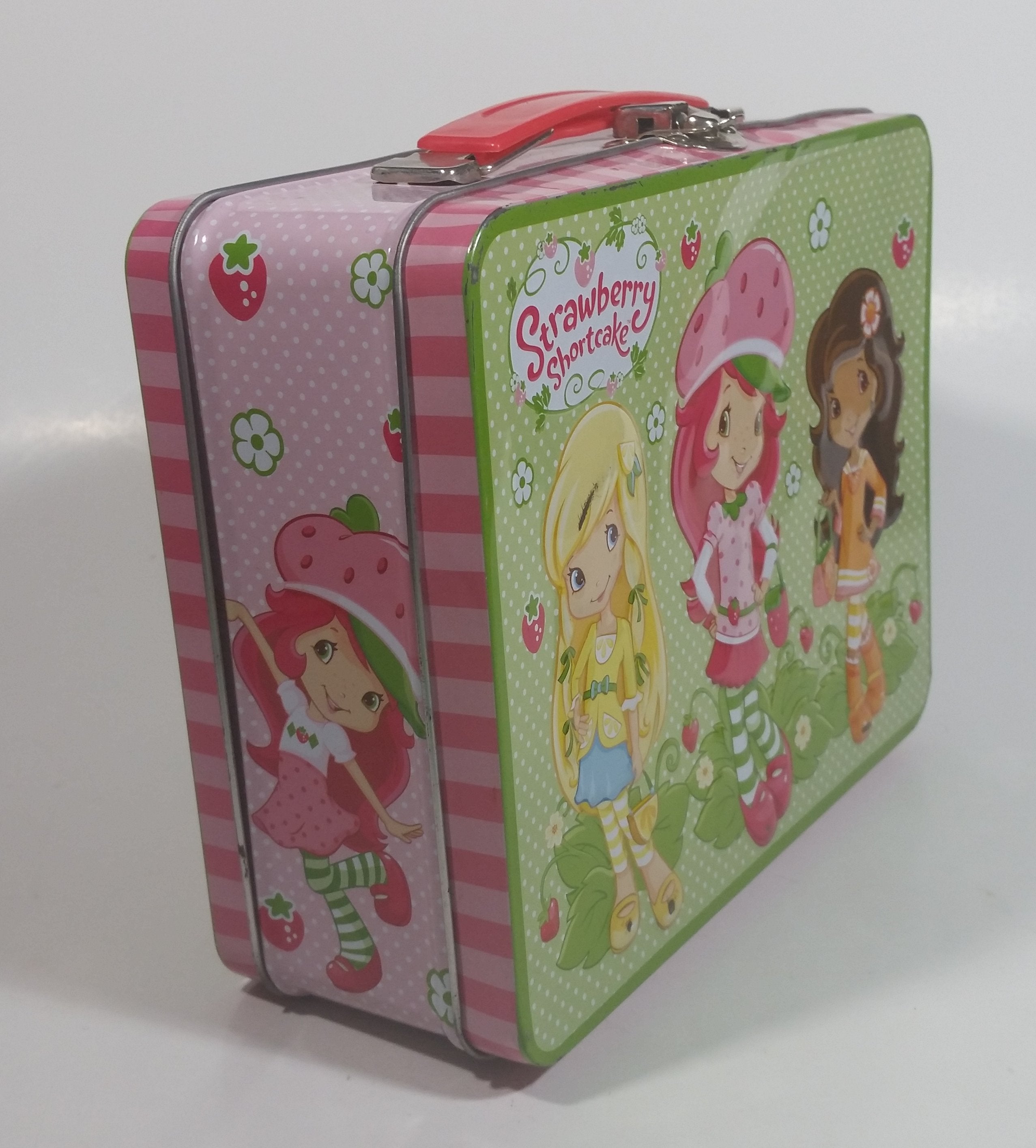 2012 American Greetings Strawberry Short cake Embossed Pink and Green Tin Metal Lunch Box 8