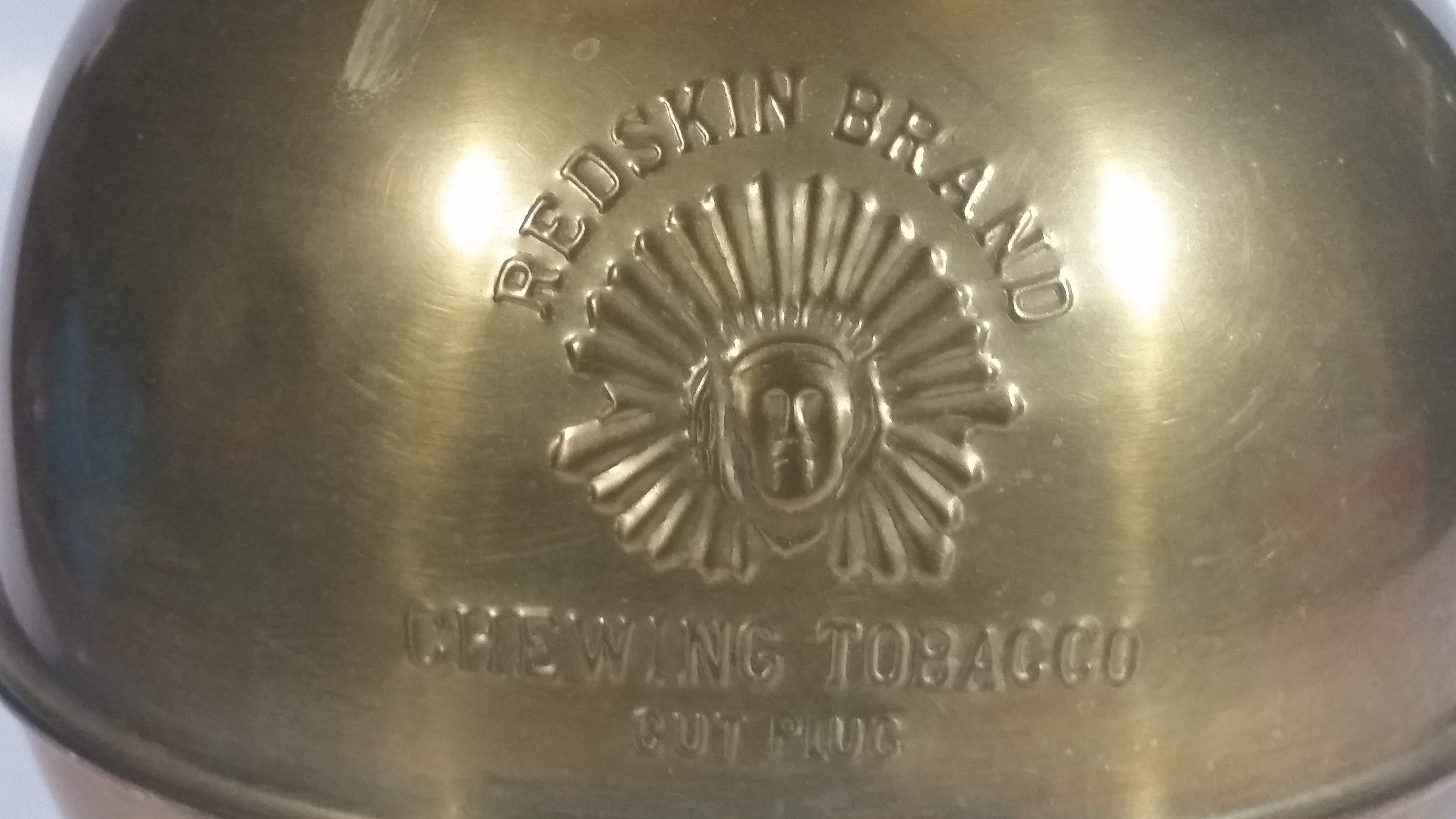 Antique Redskin Brand Chewing Tobacco Cut Plug Large Brass 10 1/4" Tall Spittoon 3