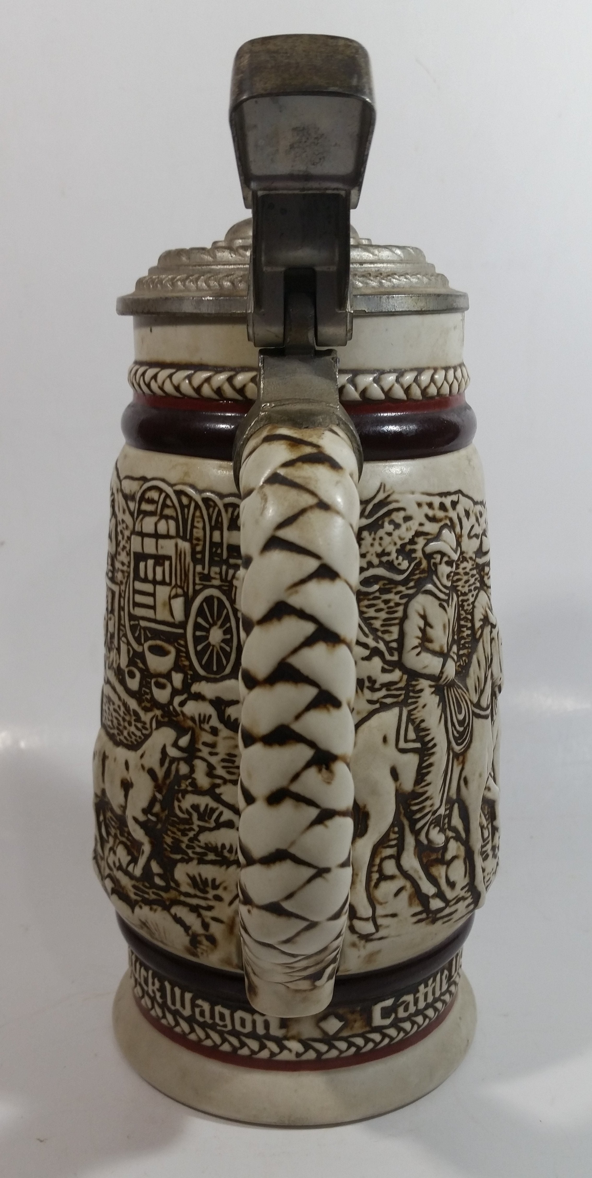 1981 Avon Western Roping, Chuck Wagon, Cattle Drive Ceramic Beer Stein with Lid 3
