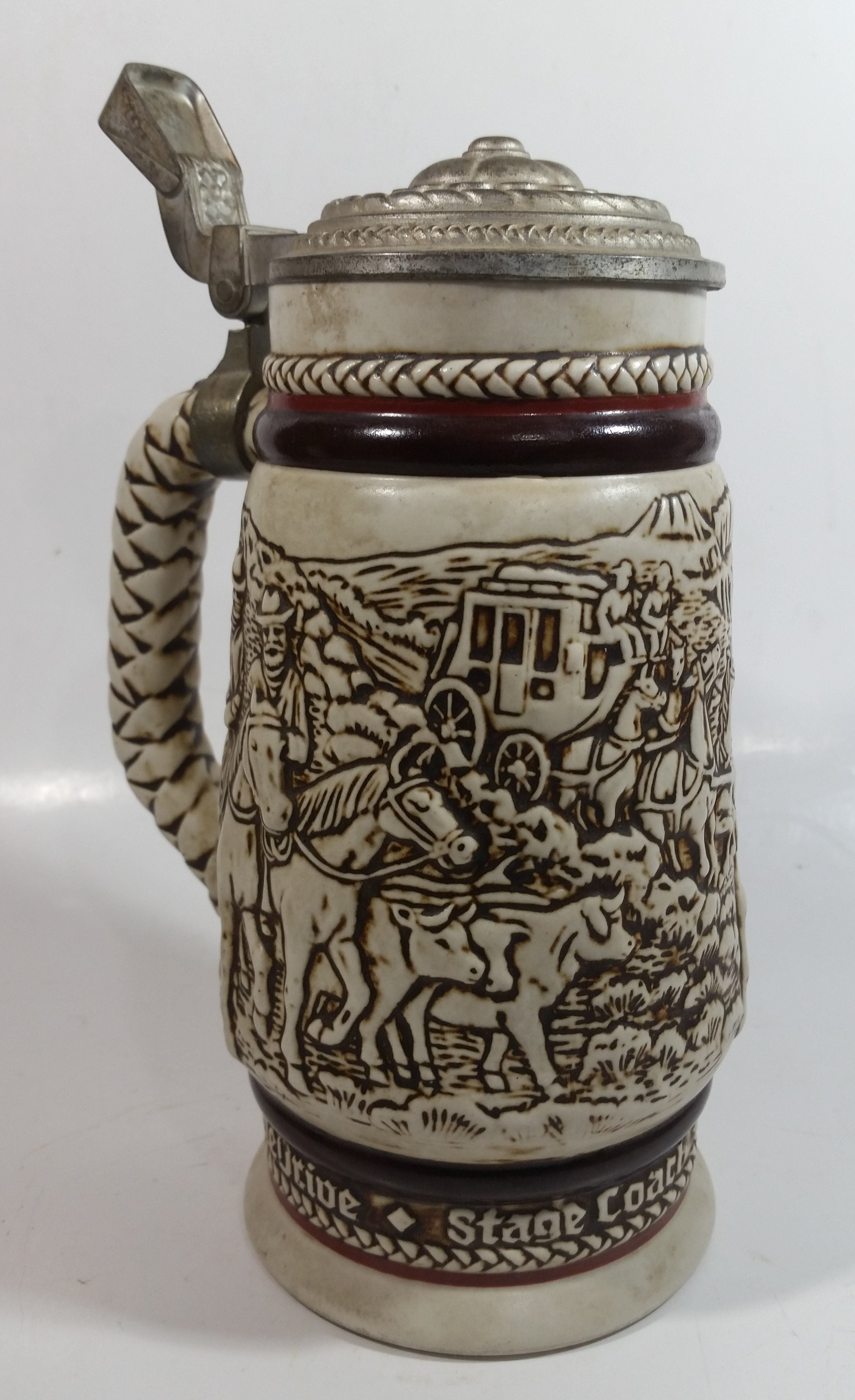 1981 Avon Western Roping, Chuck Wagon, Cattle Drive Ceramic Beer Stein with Lid 6