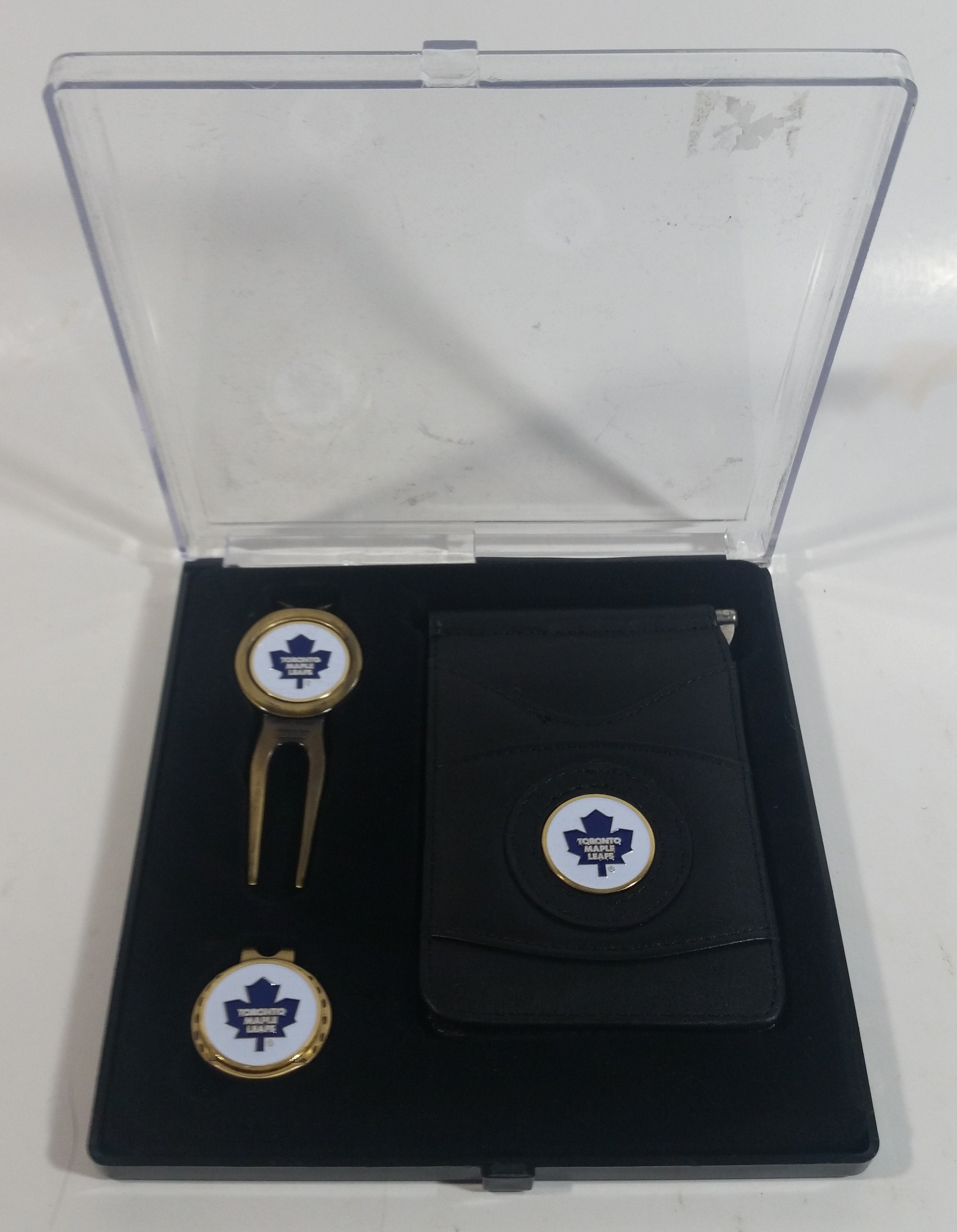 Toronto Maple Leafs NHL Ice Hockey Golf Golfing Ball Marker, Hat Clip, and Leather Money Clip Set in Case 4