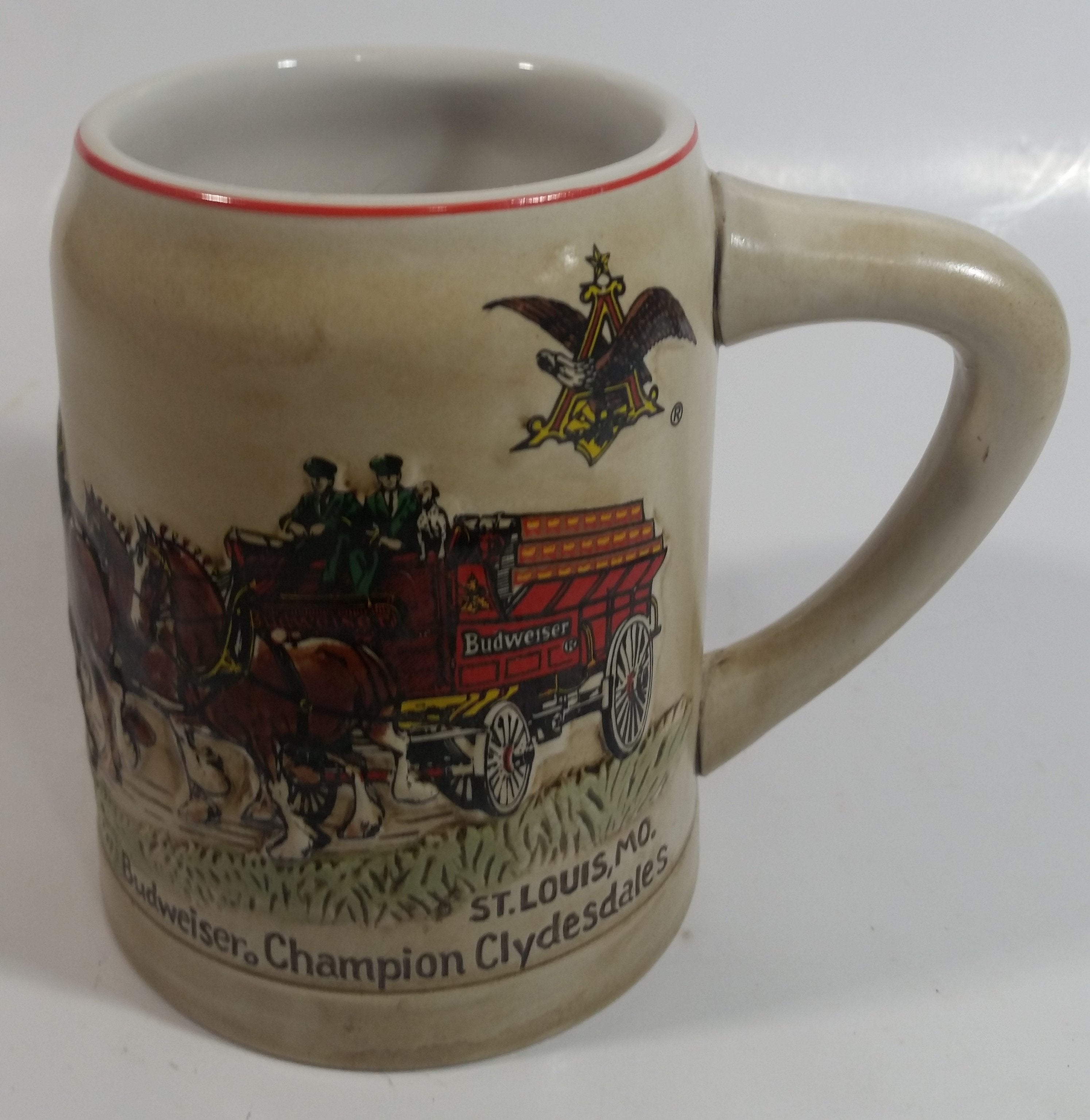Vinage 1980 Ceramarte Brazil Anheuser Busch Budweiser Beer Embossed 3D Raised Relief Ceramic Stein Mug 11