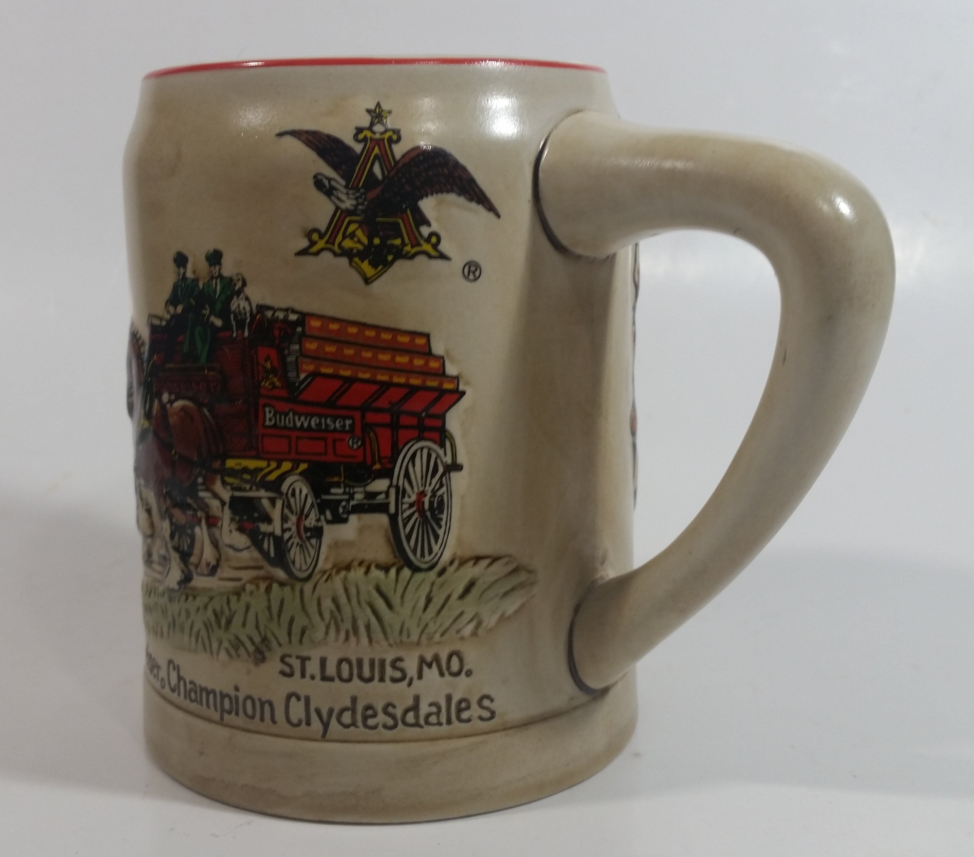 Vinage 1980 Ceramarte Brazil Anheuser Busch Budweiser Beer Embossed 3D Raised Relief Ceramic Stein Mug 2