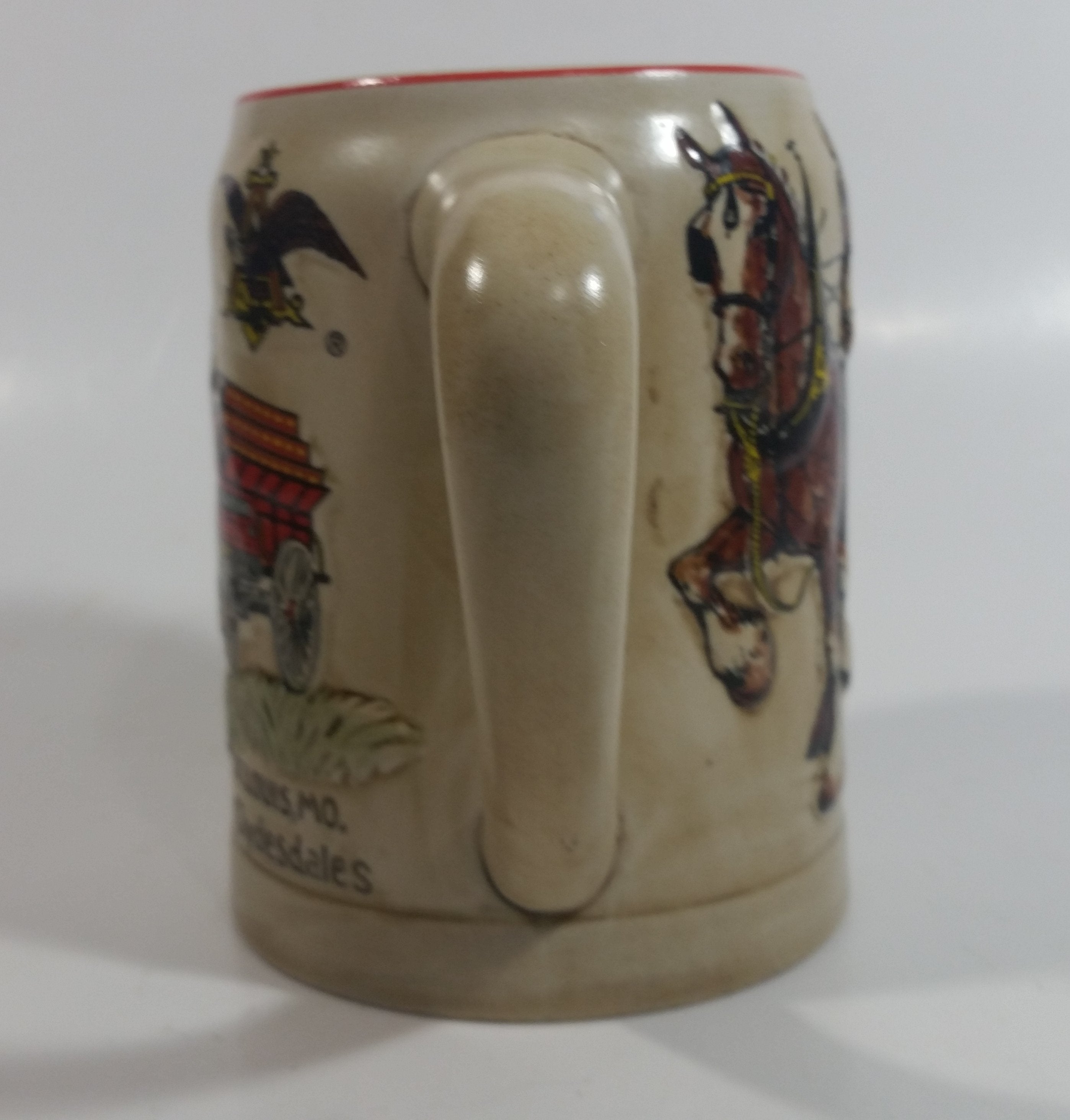 Vinage 1980 Ceramarte Brazil Anheuser Busch Budweiser Beer Embossed 3D Raised Relief Ceramic Stein Mug 3