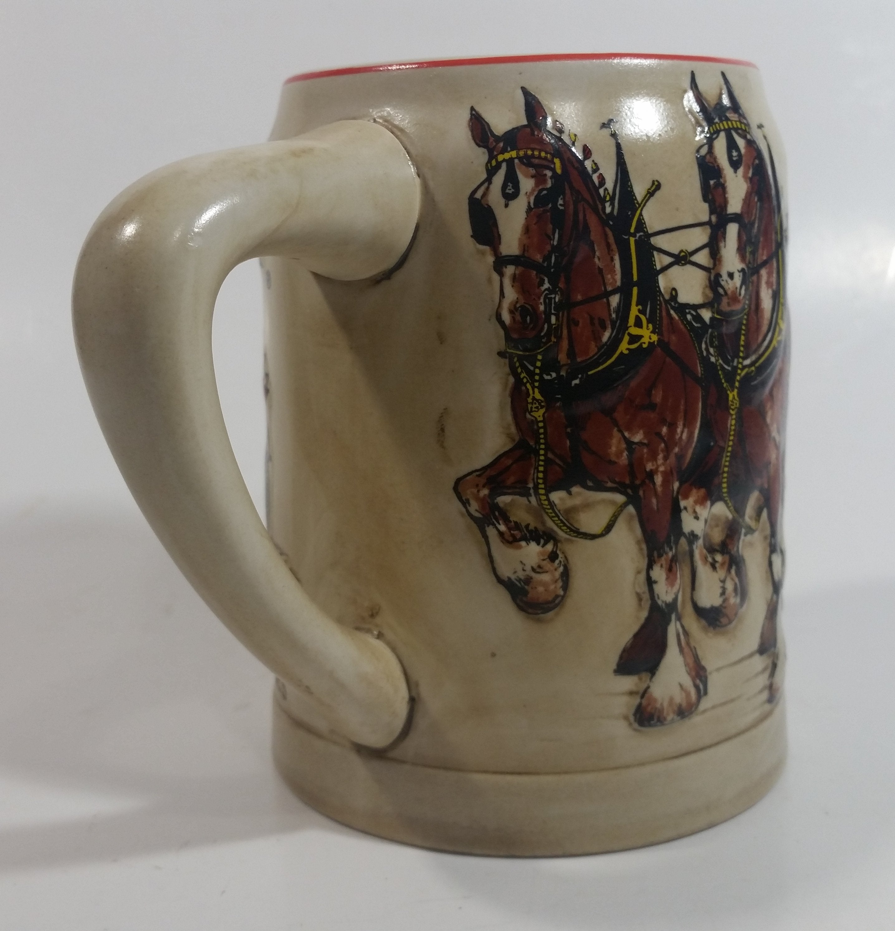 Vinage 1980 Ceramarte Brazil Anheuser Busch Budweiser Beer Embossed 3D Raised Relief Ceramic Stein Mug 4