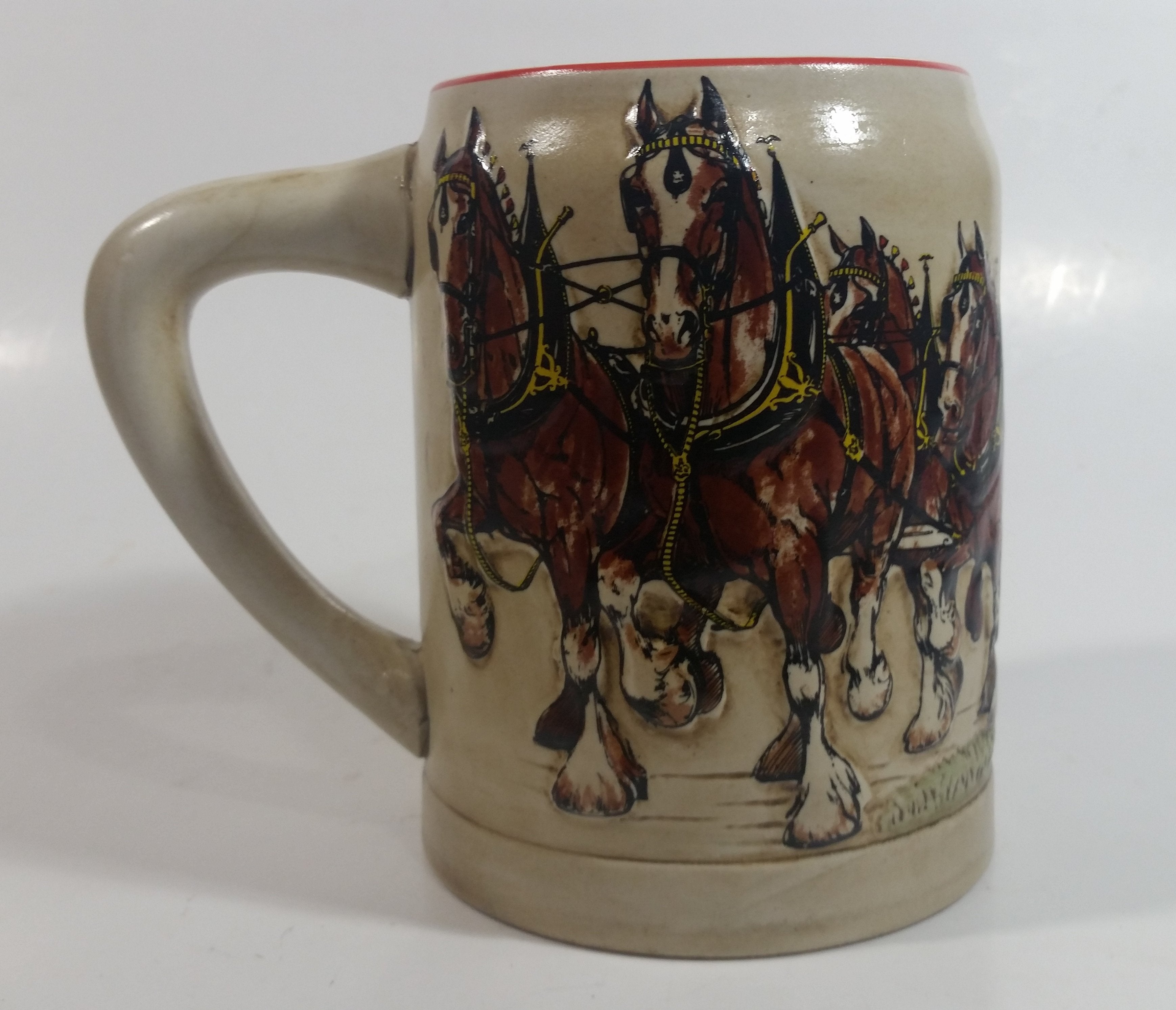 Vinage 1980 Ceramarte Brazil Anheuser Busch Budweiser Beer Embossed 3D Raised Relief Ceramic Stein Mug 5