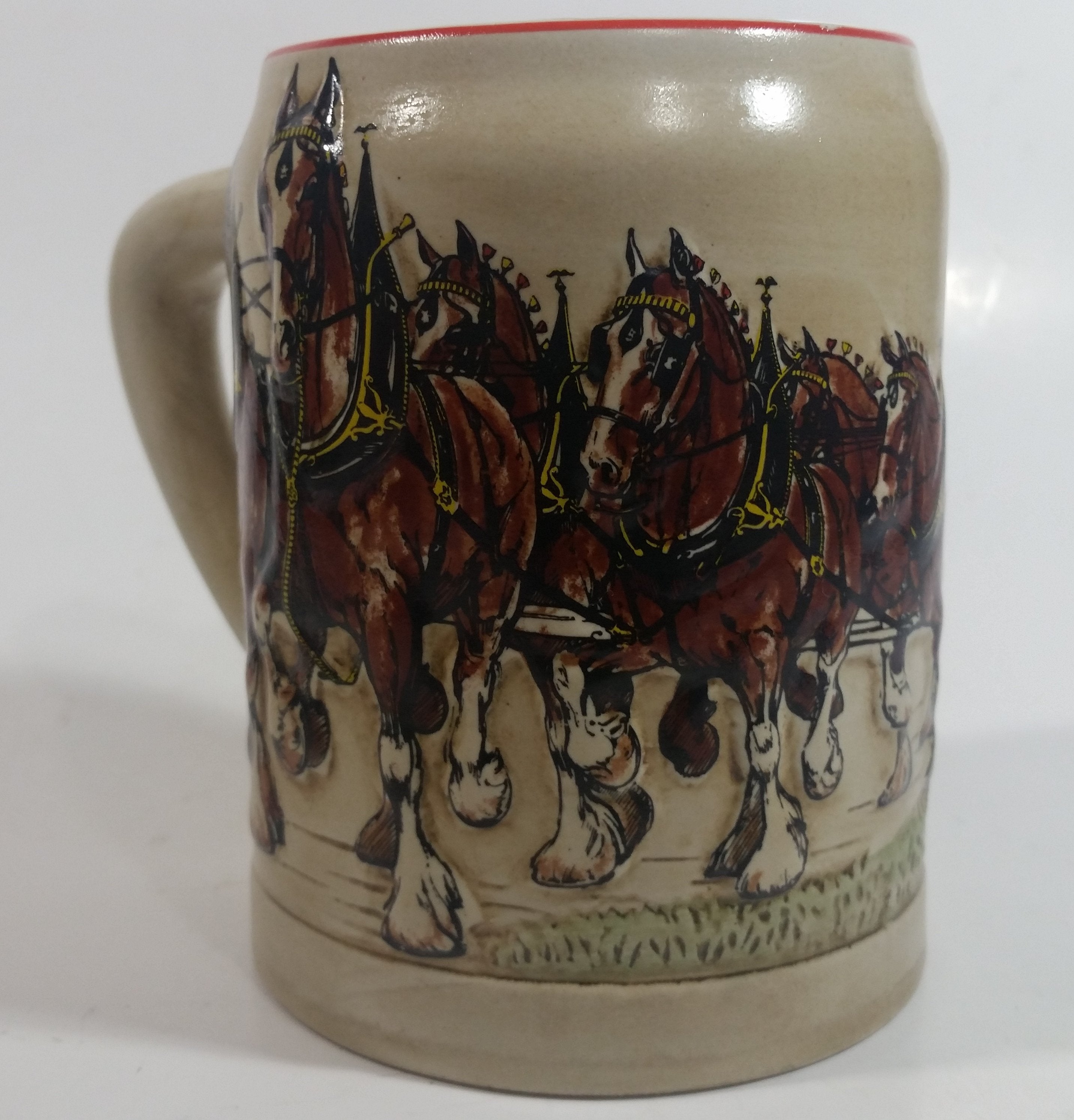 Vinage 1980 Ceramarte Brazil Anheuser Busch Budweiser Beer Embossed 3D Raised Relief Ceramic Stein Mug 6