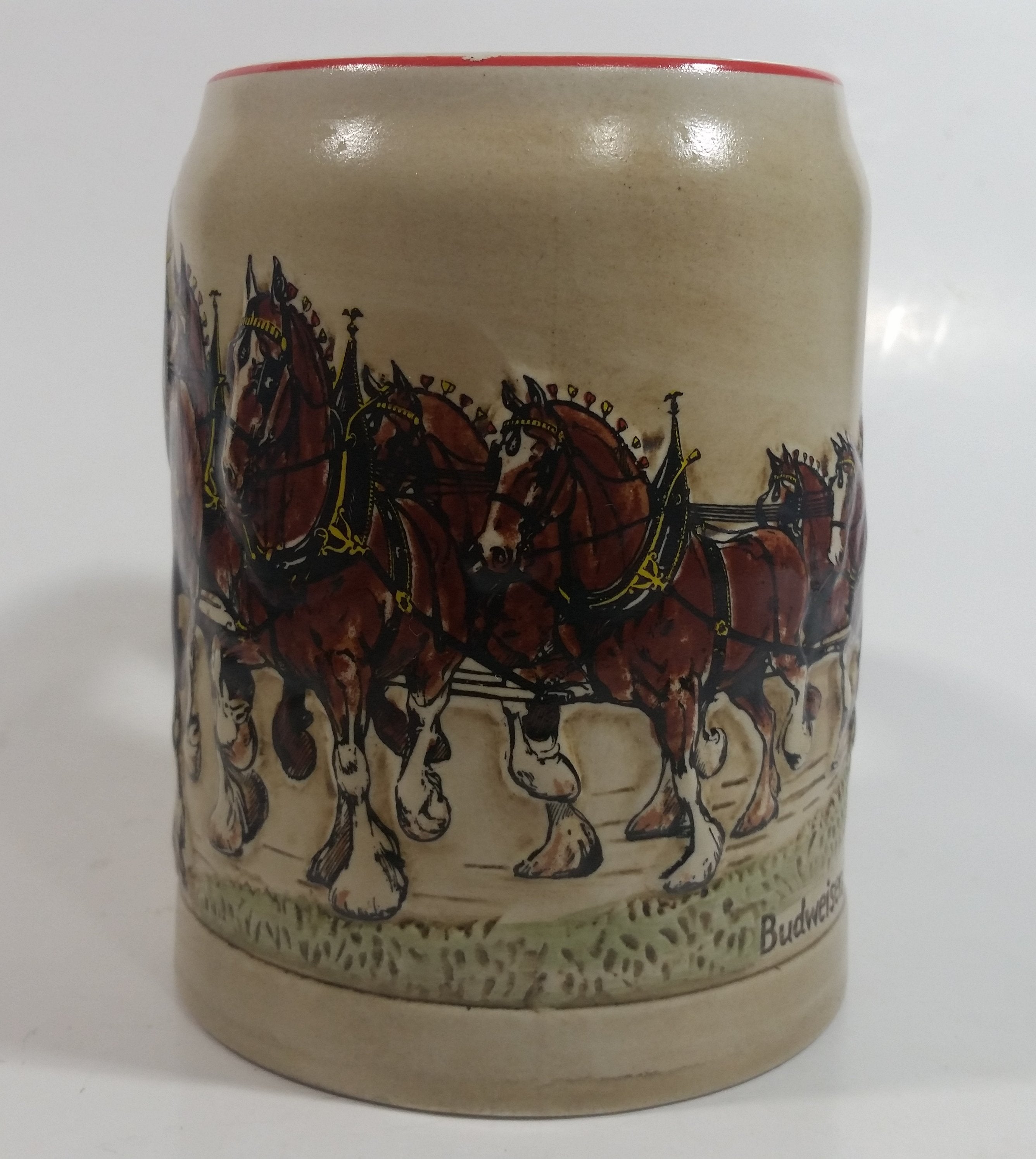 Vinage 1980 Ceramarte Brazil Anheuser Busch Budweiser Beer Embossed 3D Raised Relief Ceramic Stein Mug 7