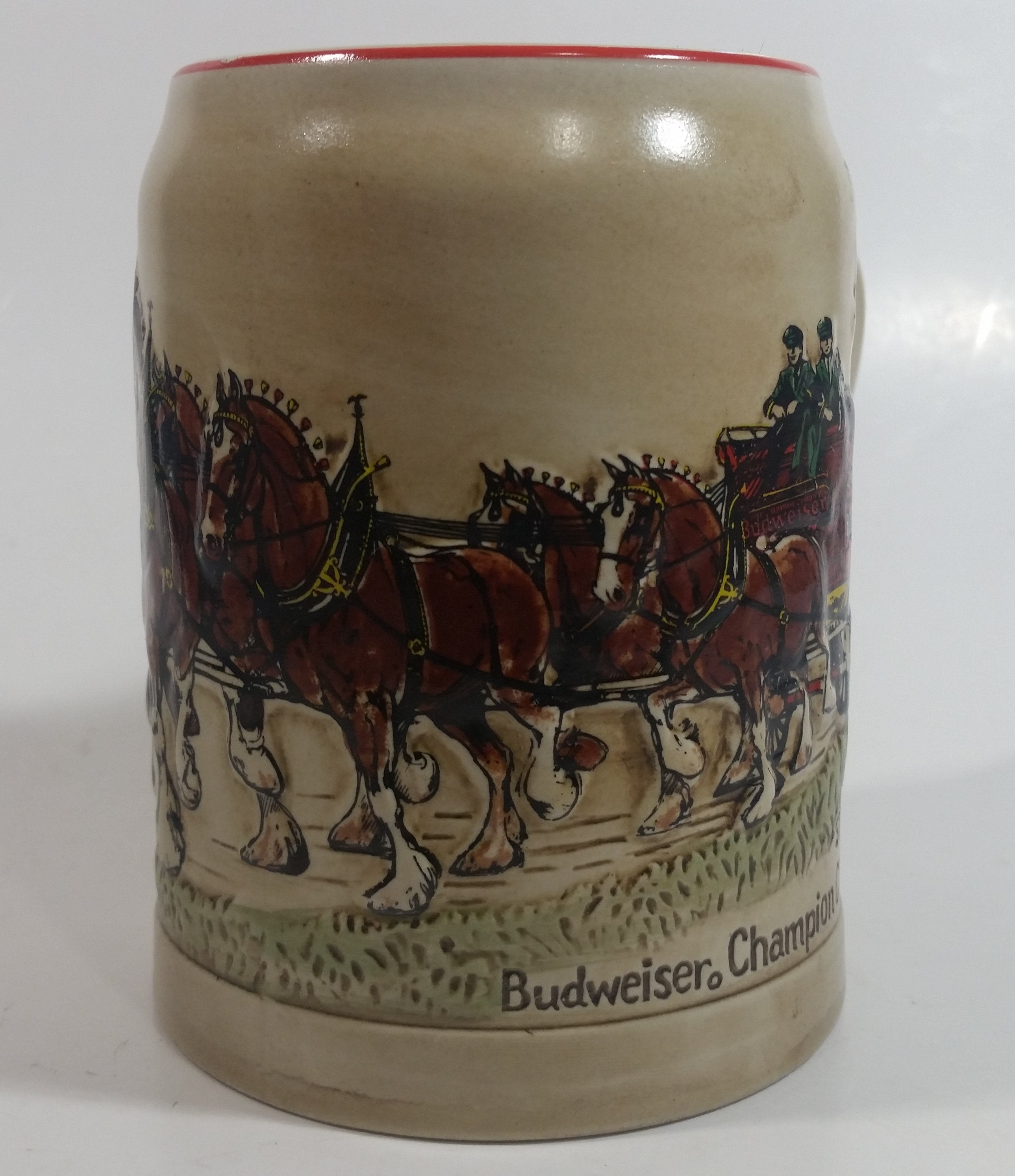 Vinage 1980 Ceramarte Brazil Anheuser Busch Budweiser Beer Embossed 3D Raised Relief Ceramic Stein Mug 8