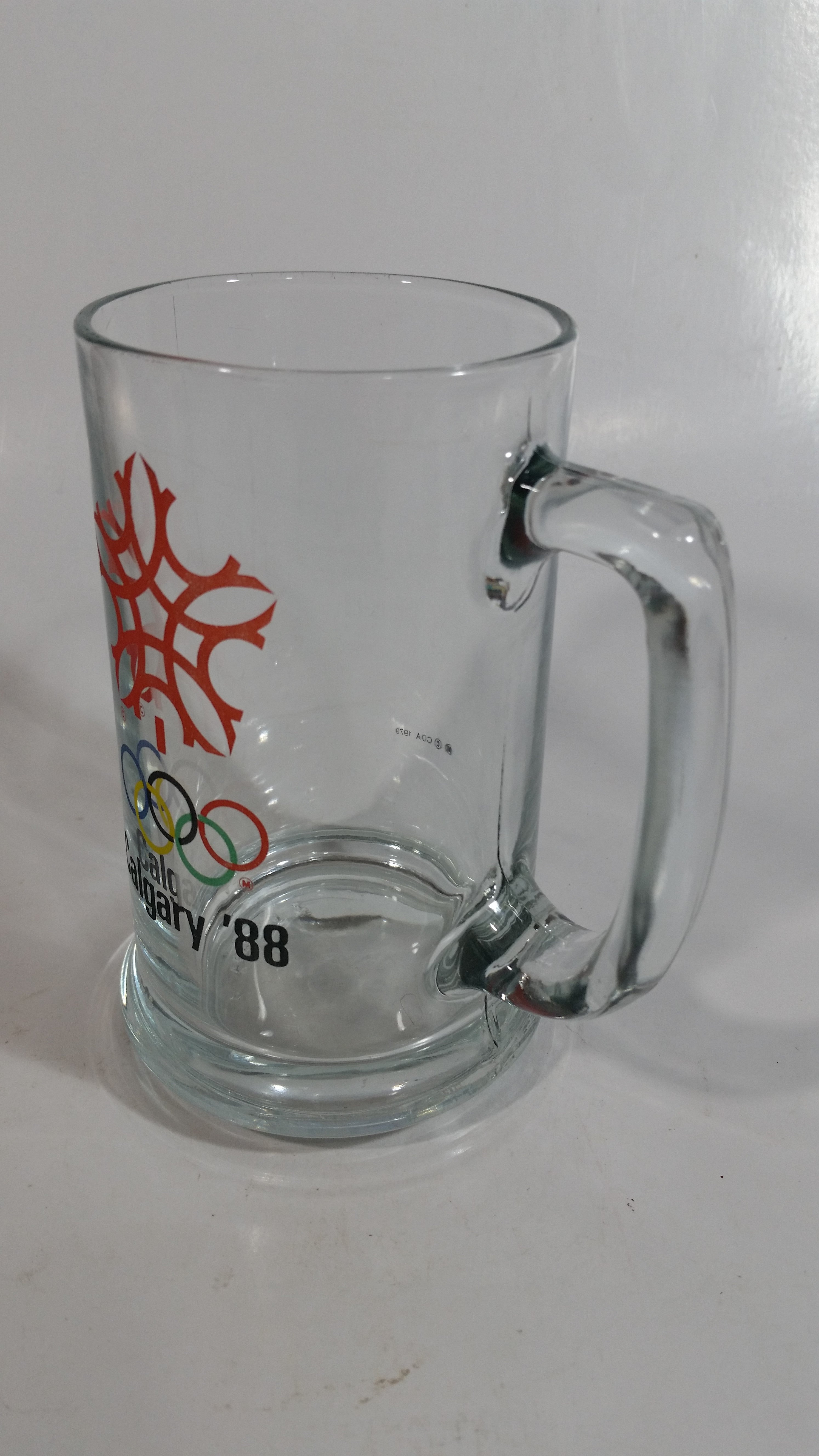 1988 Calgary Winter Olympic Games 5 1/2" Tall Glass Beer Mug 2