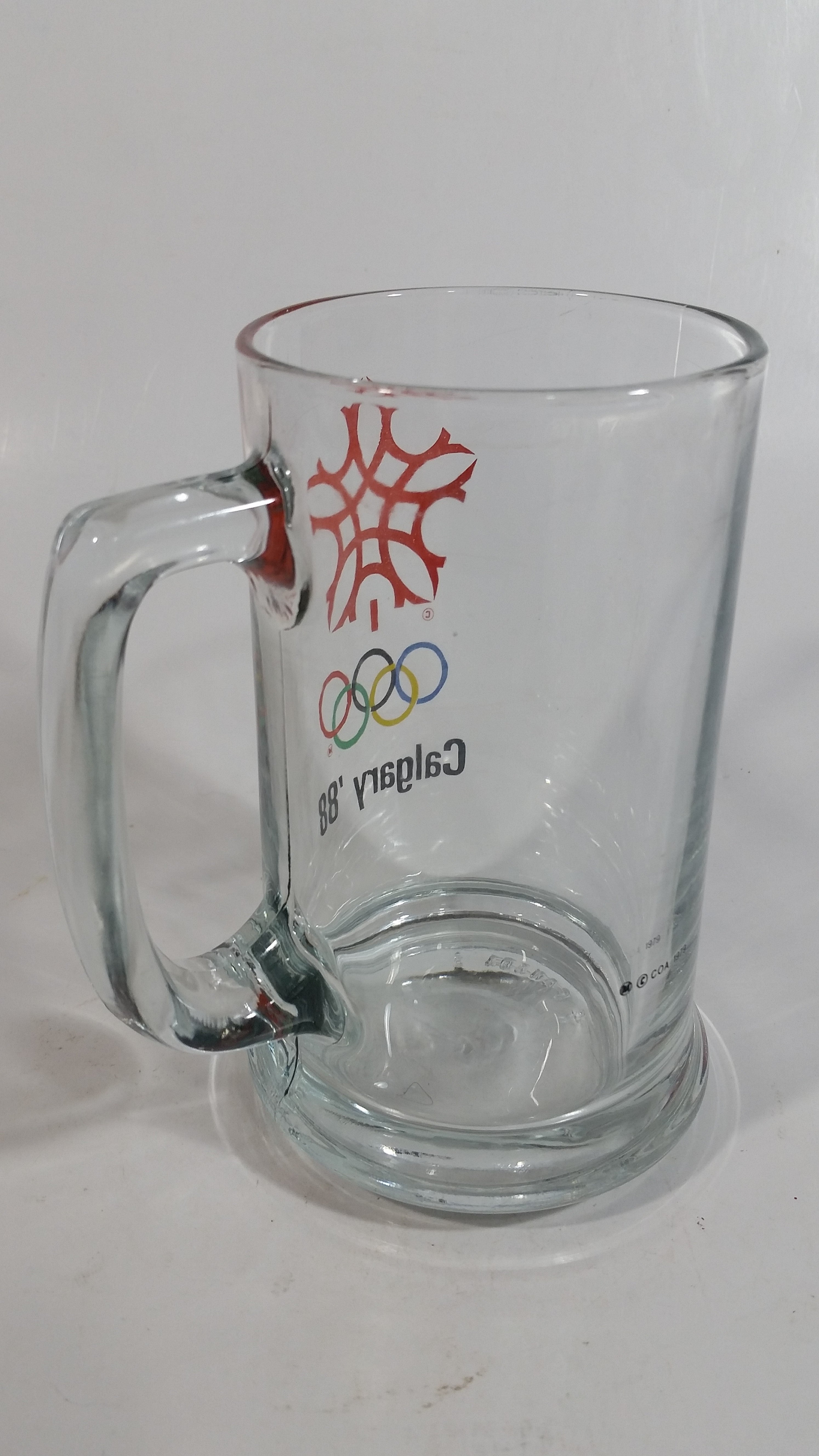 1988 Calgary Winter Olympic Games 5 1/2" Tall Glass Beer Mug 4