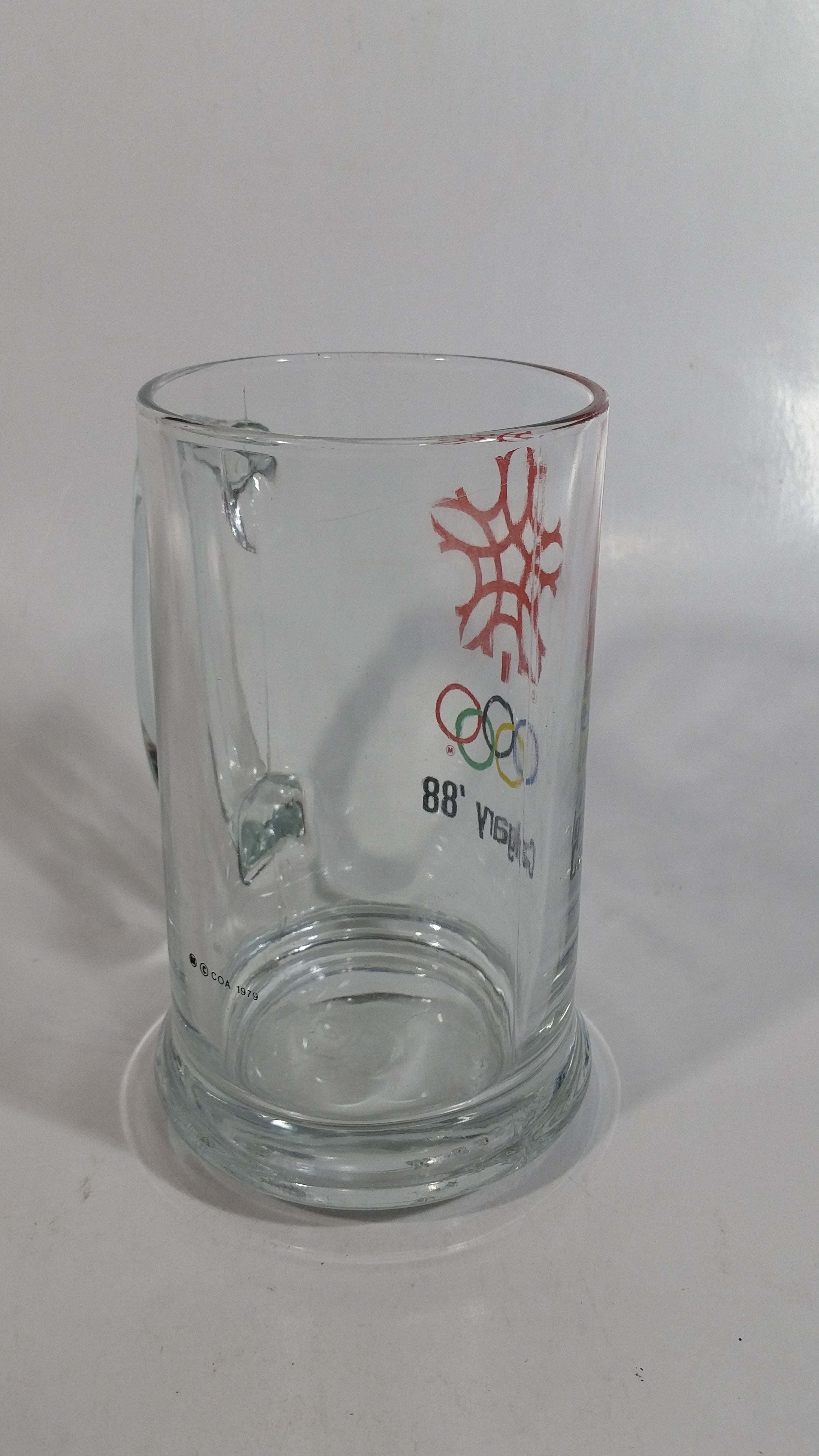 1988 Calgary Winter Olympic Games 5 1/2" Tall Glass Beer Mug 6