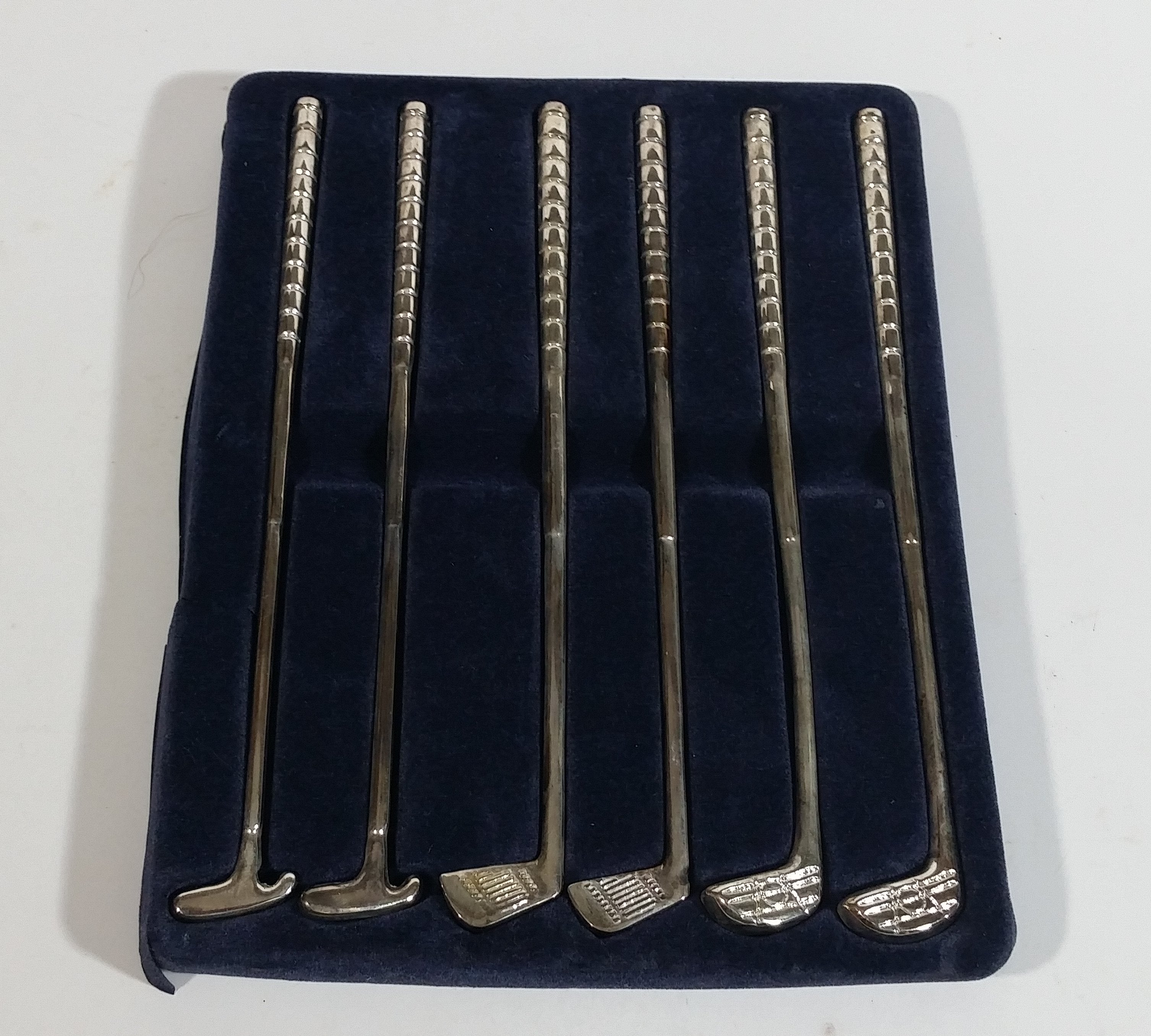 Full Set of 6 Elegance Silver Plated Zinc Miniature Golf Club Shaped Coffee Beverage Drink Stir Stirring Sticks 6" Long 2