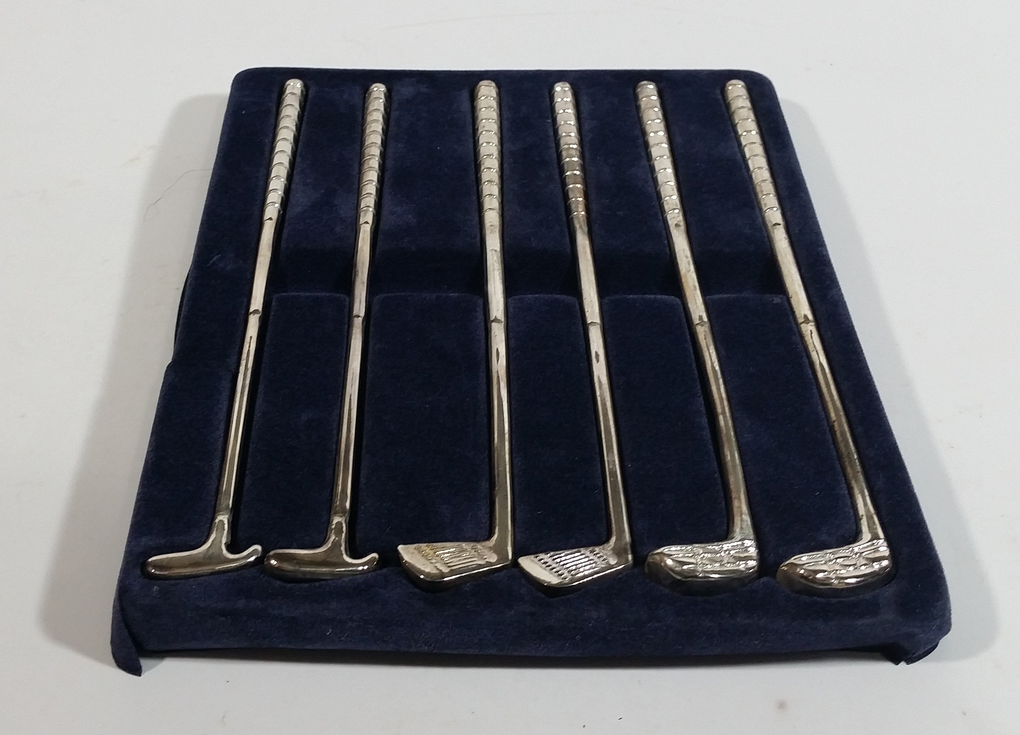Full Set of 6 Elegance Silver Plated Zinc Miniature Golf Club Shaped Coffee Beverage Drink Stir Stirring Sticks 6" Long 3