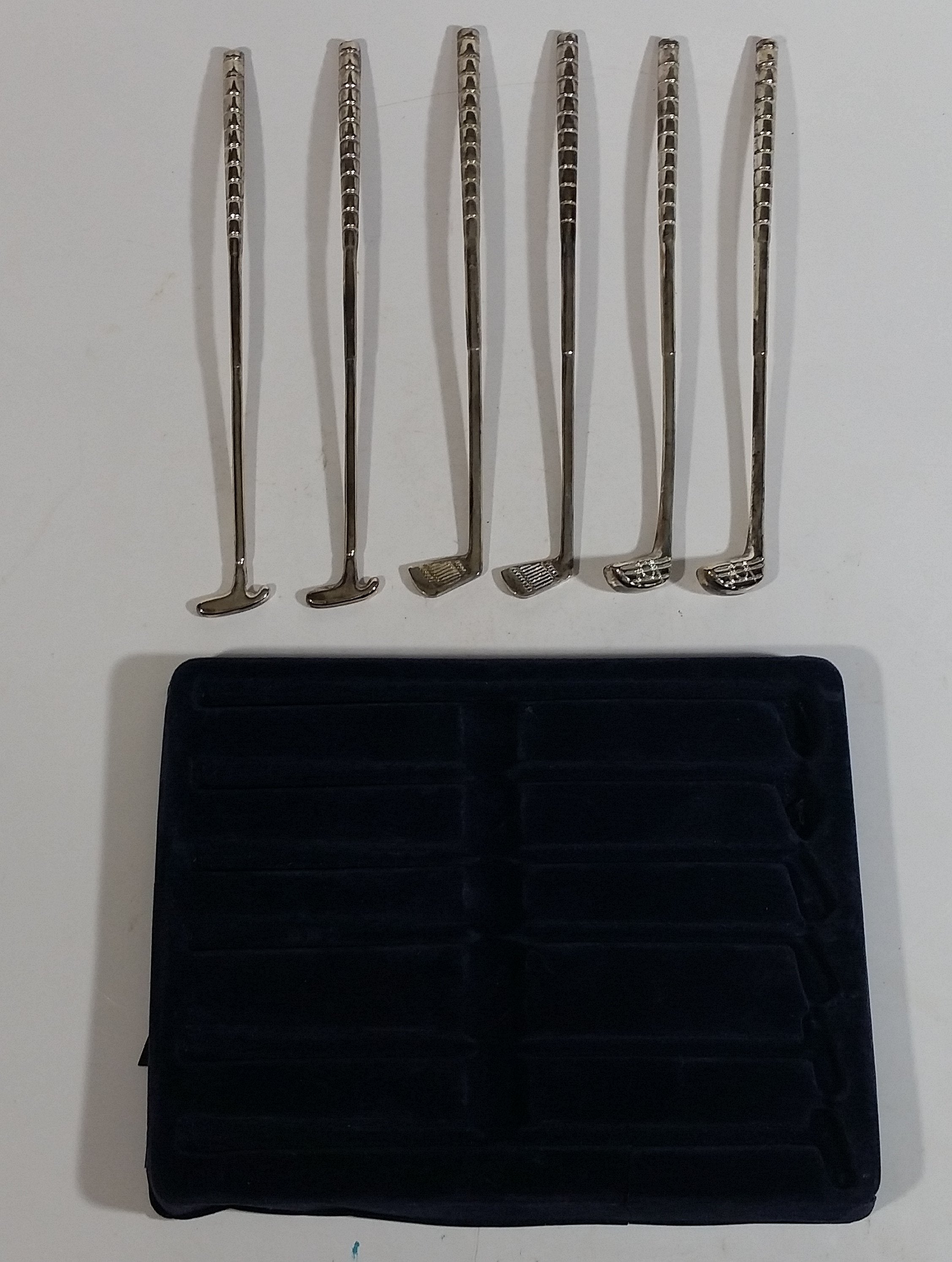 Full Set of 6 Elegance Silver Plated Zinc Miniature Golf Club Shaped Coffee Beverage Drink Stir Stirring Sticks 6" Long 4