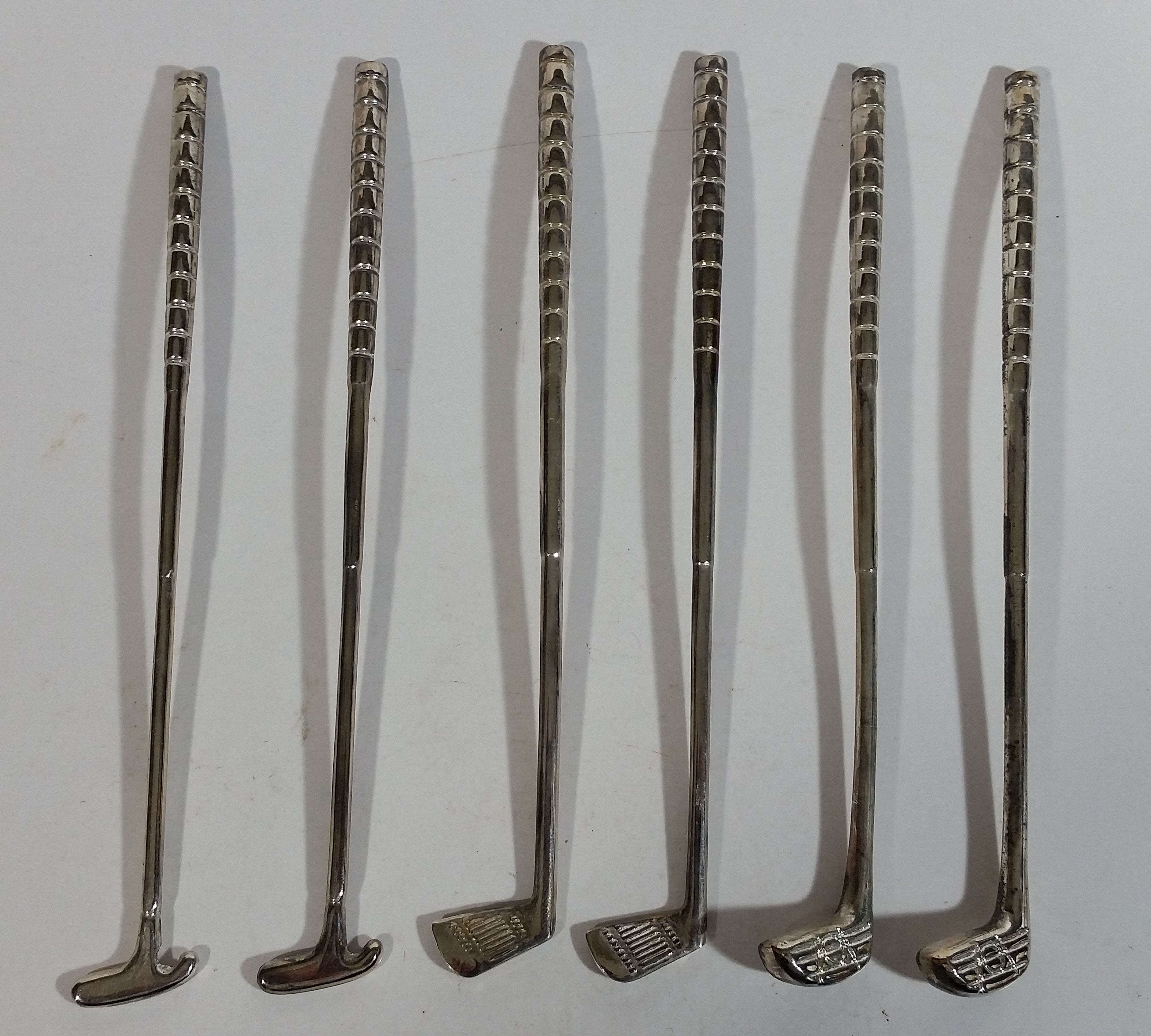 Full Set of 6 Elegance Silver Plated Zinc Miniature Golf Club Shaped Coffee Beverage Drink Stir Stirring Sticks 6" Long 5