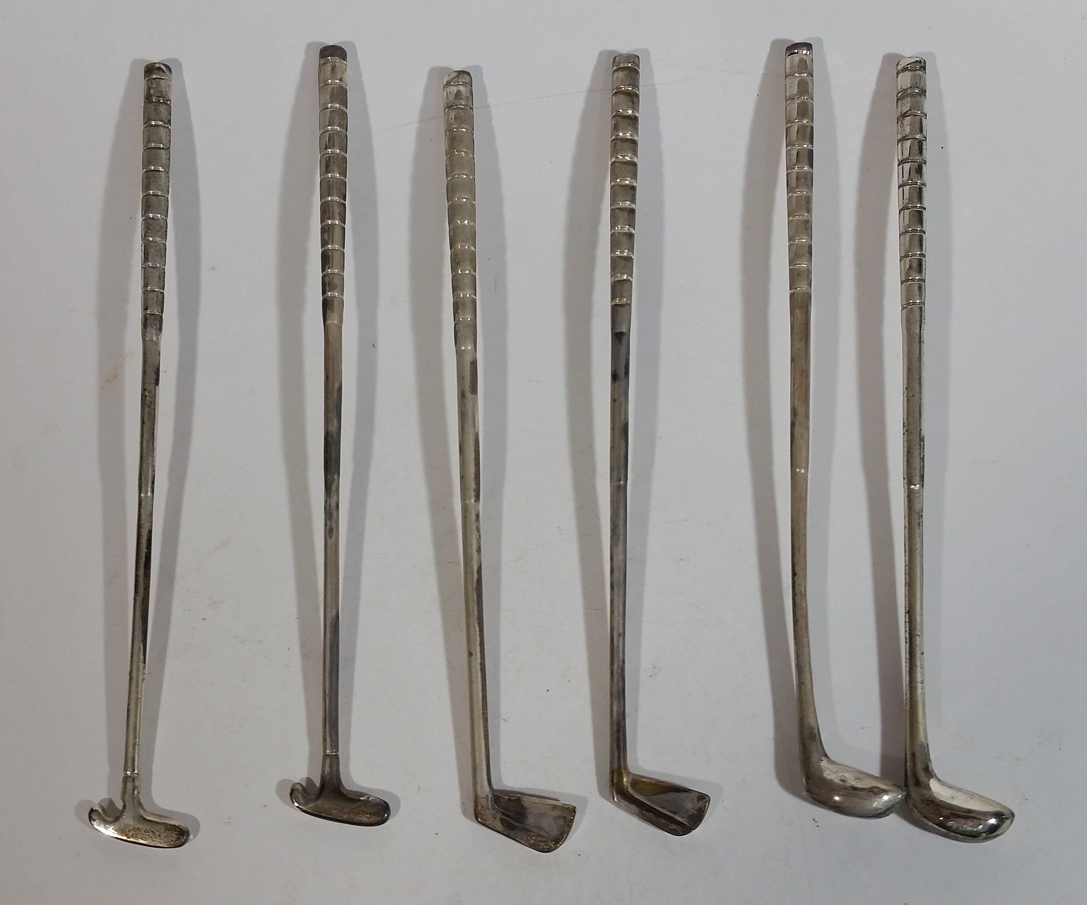 Full Set of 6 Elegance Silver Plated Zinc Miniature Golf Club Shaped Coffee Beverage Drink Stir Stirring Sticks 6" Long 6