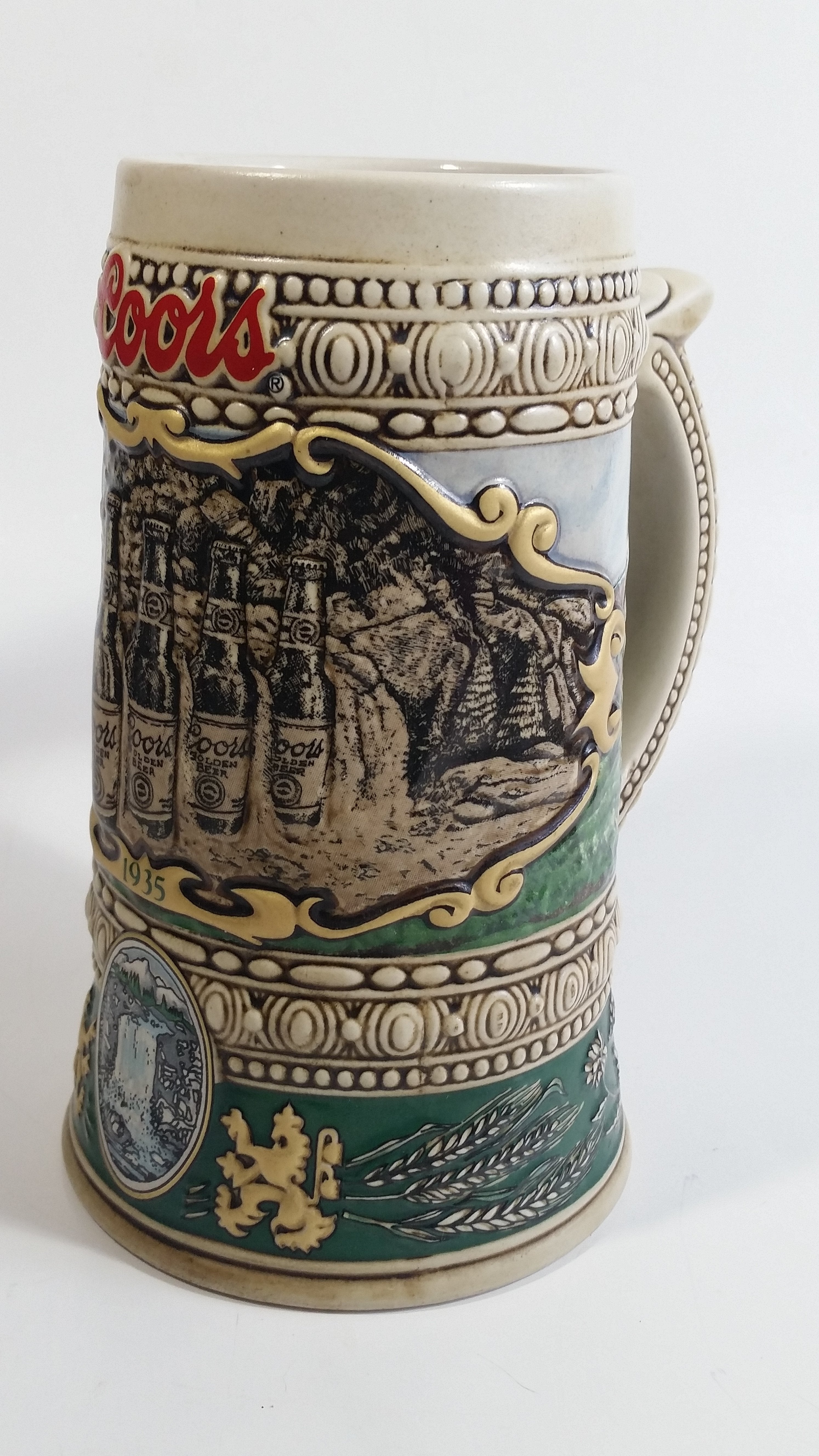 1990 Ceramarte Coors Brewing Company 1935 Print Advertisement Hand Painted Ceramic Beer Stein Made in Brazil 2