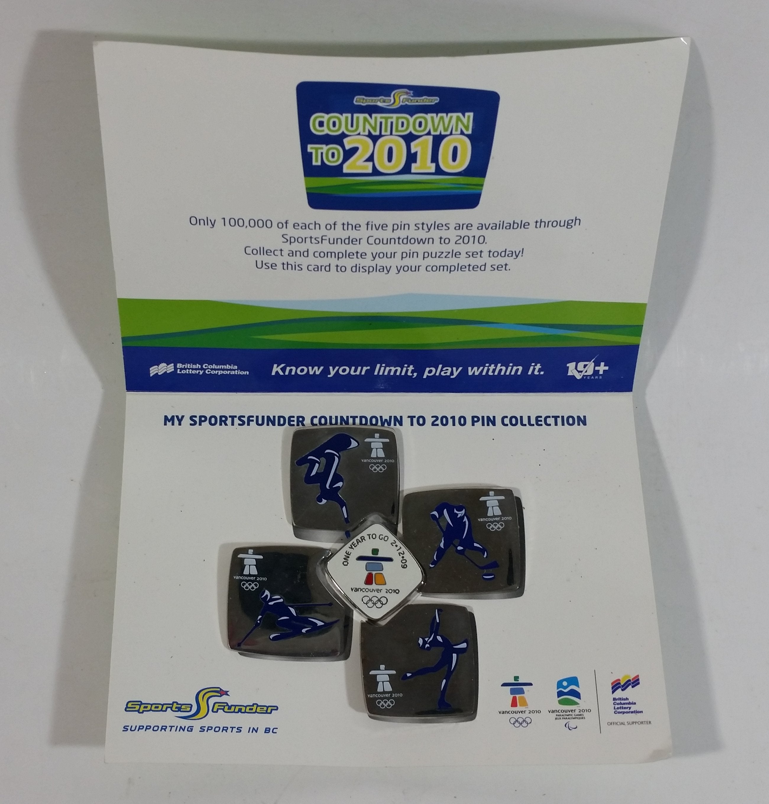2010 Vancouver Olympic Games Countdown 5 Pin Puzzle Shaped Set Snowboarding Hockey Downhill Skiing and Figure Skating 4