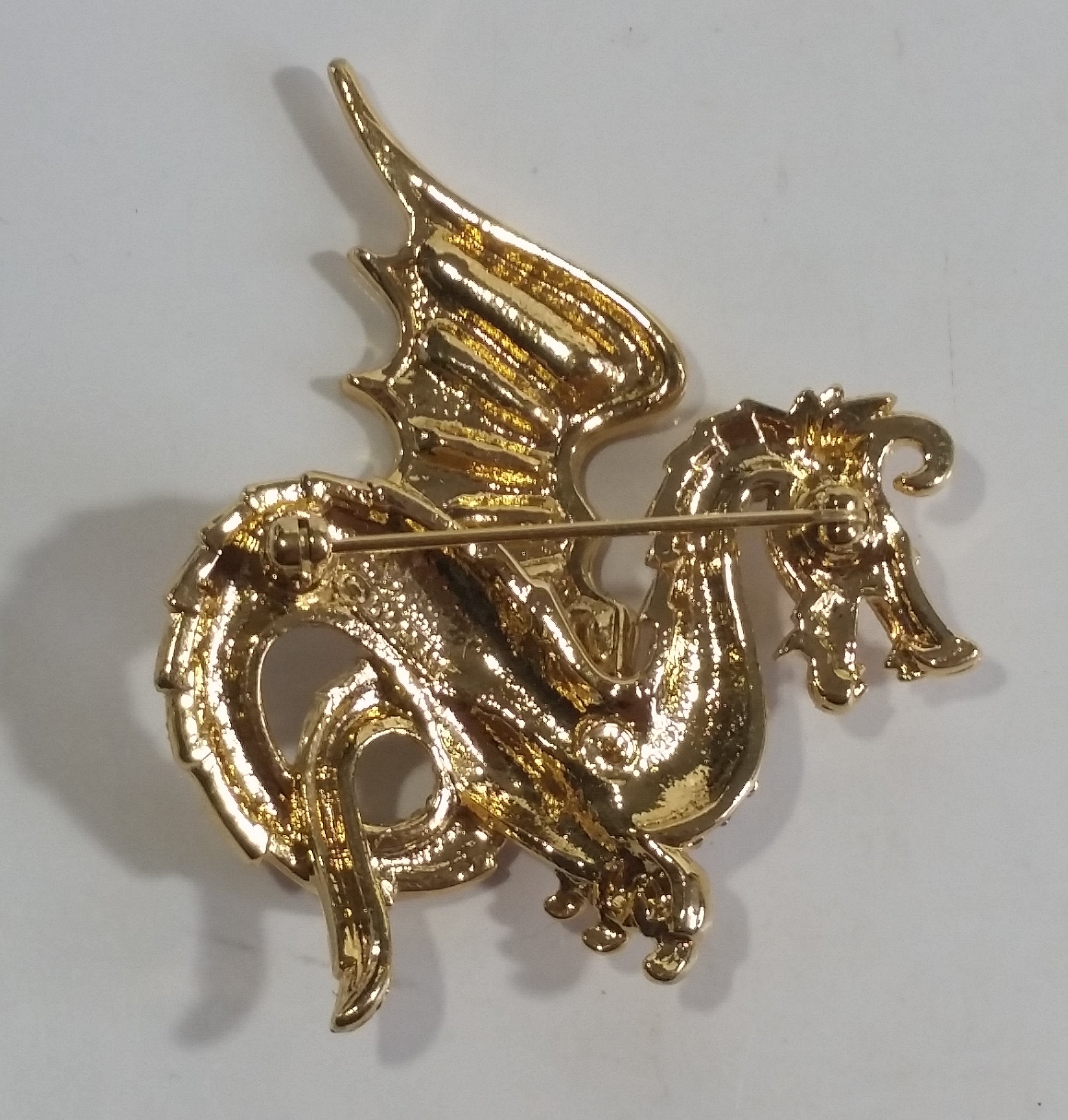 D'Orlan Clear Rhinestone Dragon Shaped Gold Tone Costume Jewelry Brooch 3