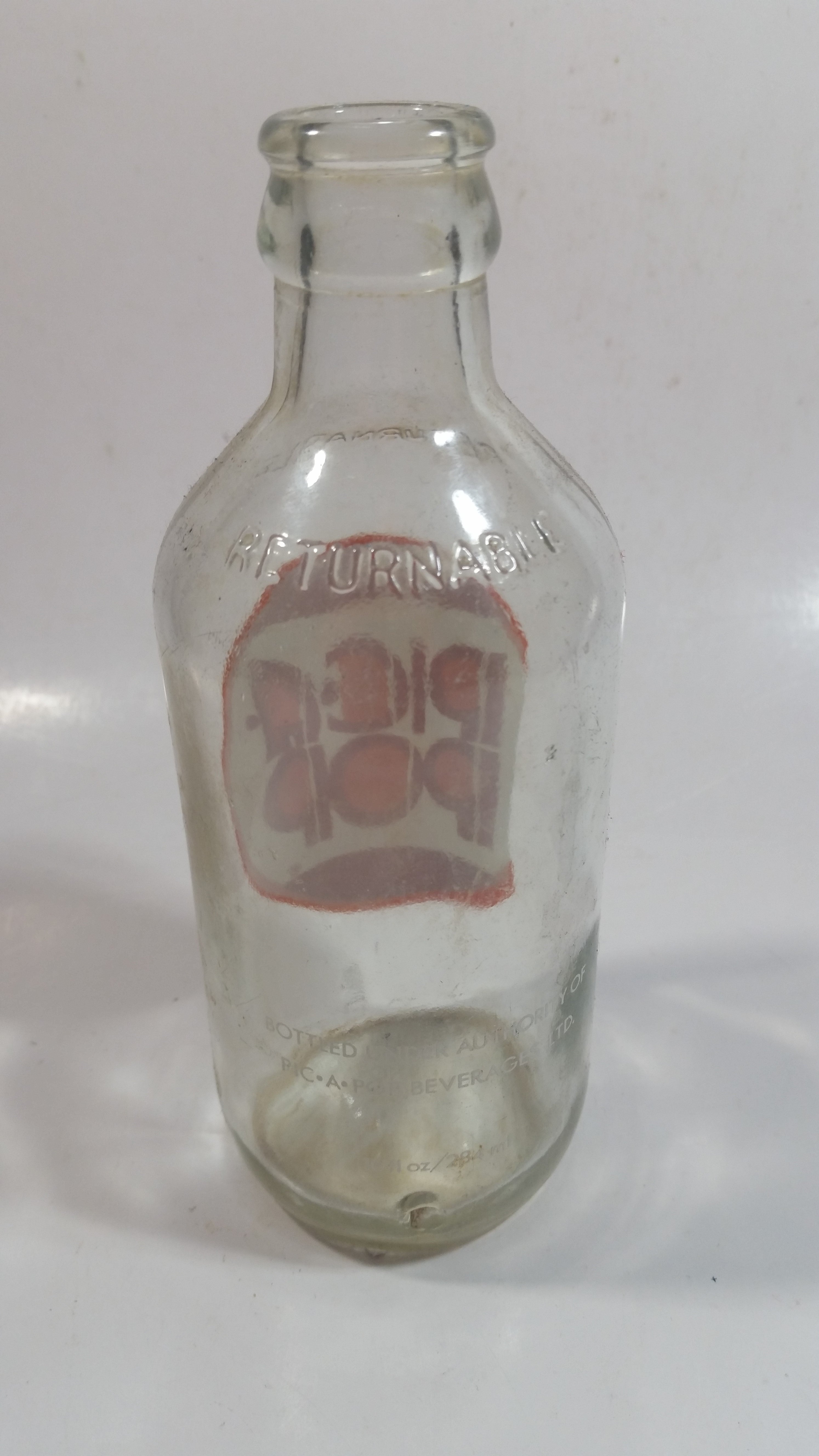 Vintage Pic-A-Pop 6 1/2" Tall 10 Fl oz 284mL Clear Glass Soda Pop Beverage Bottle 3