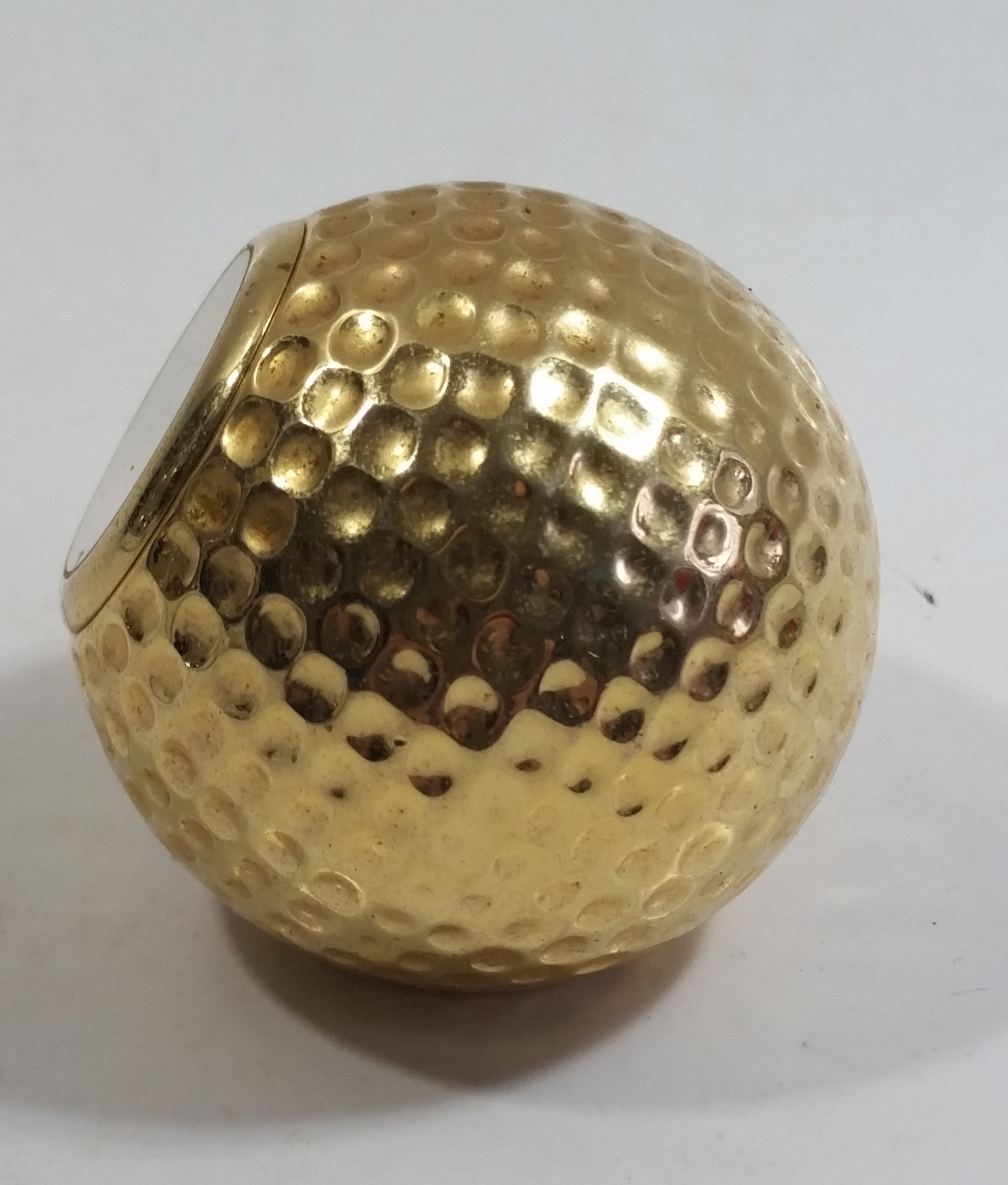 Vintage Gold Brass Golf Ball Desk Clock Paper Weight 2