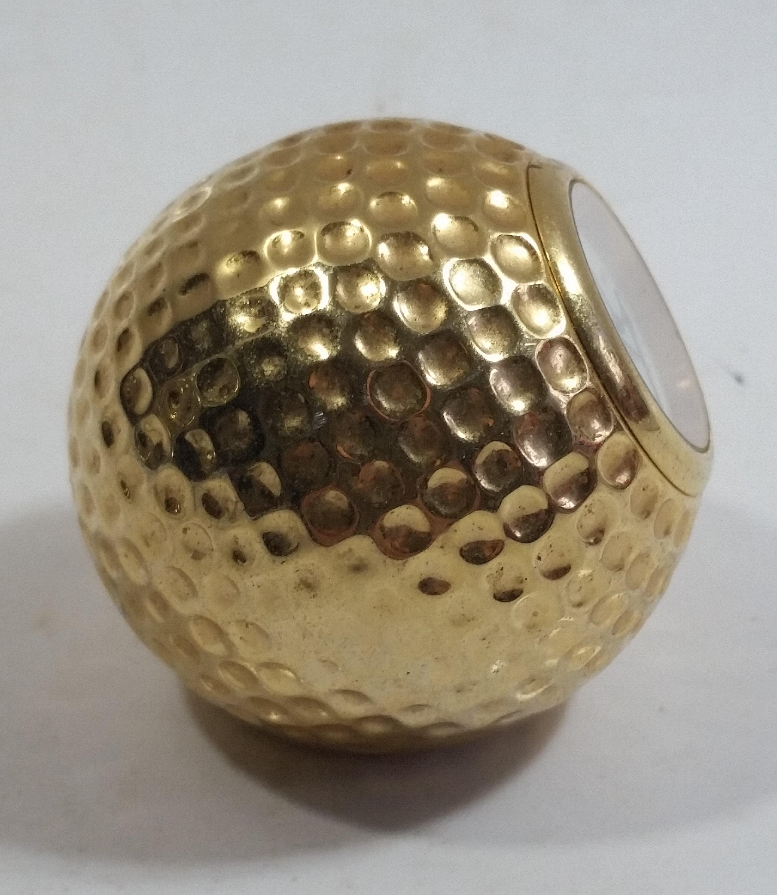 Vintage Gold Brass Golf Ball Desk Clock Paper Weight 4