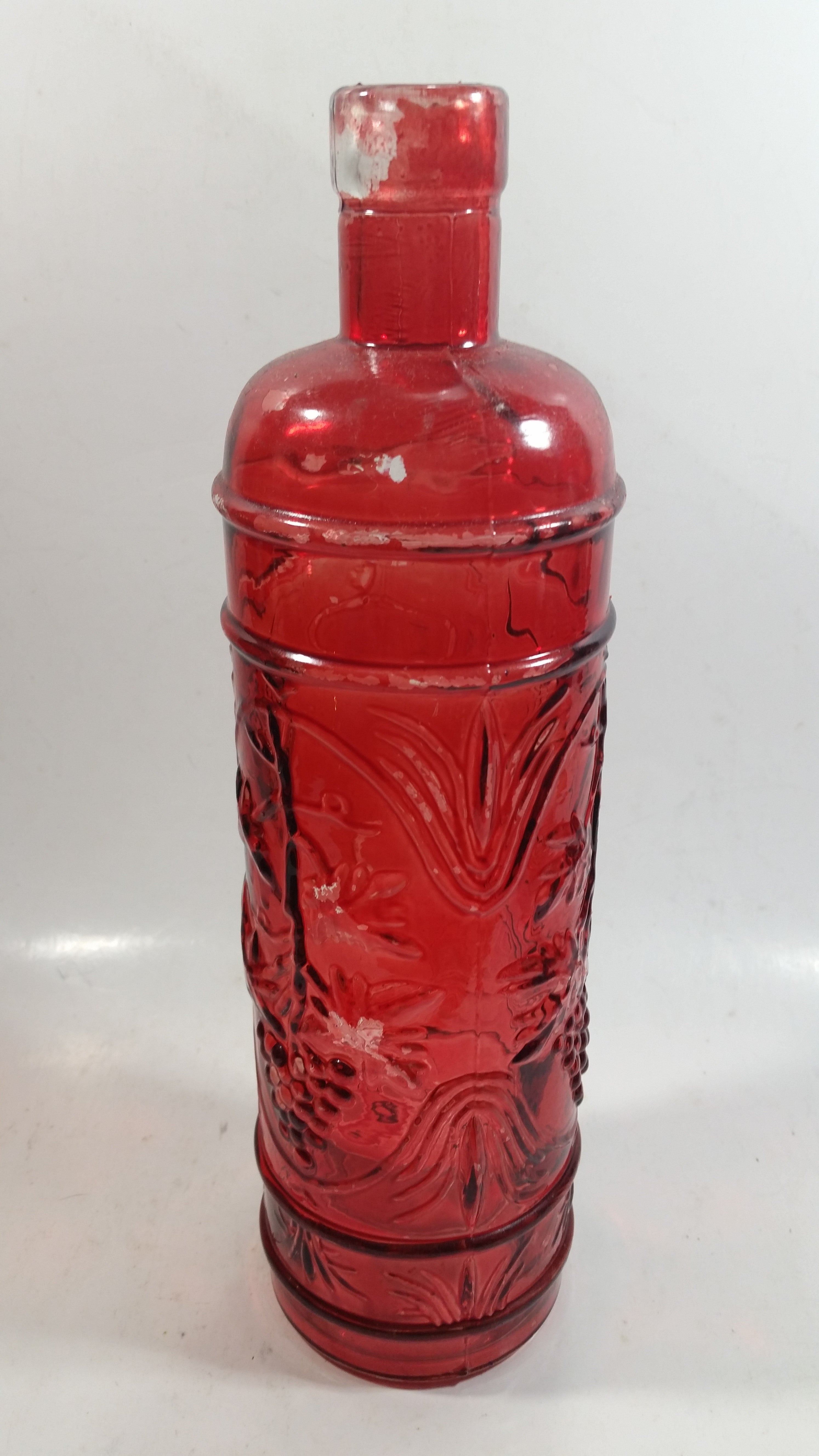 Vintage Red Painted Embossed Glass Wine Bottle Grape Vine 2