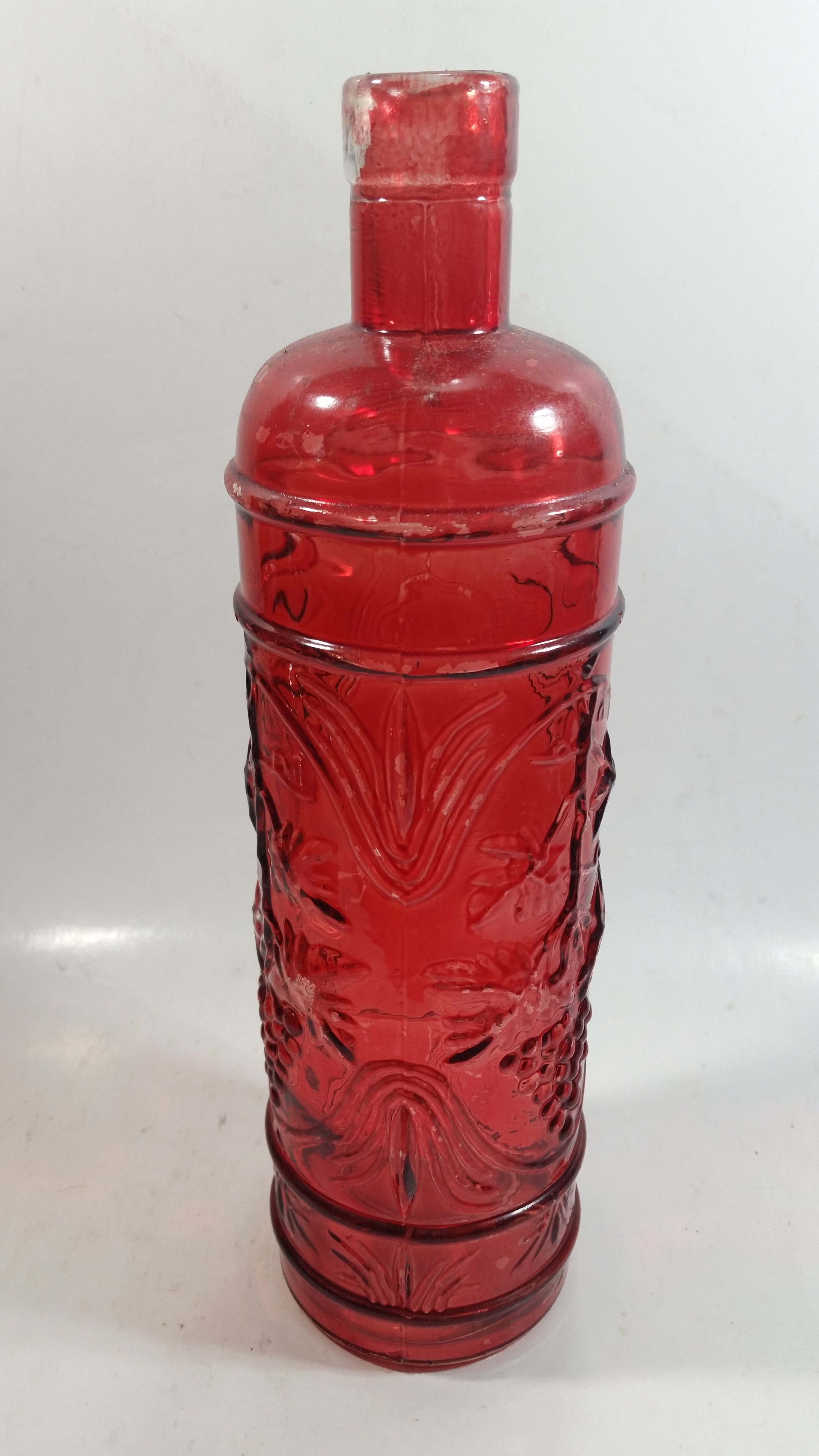 Vintage Red Painted Embossed Glass Wine Bottle Grape Vine 3