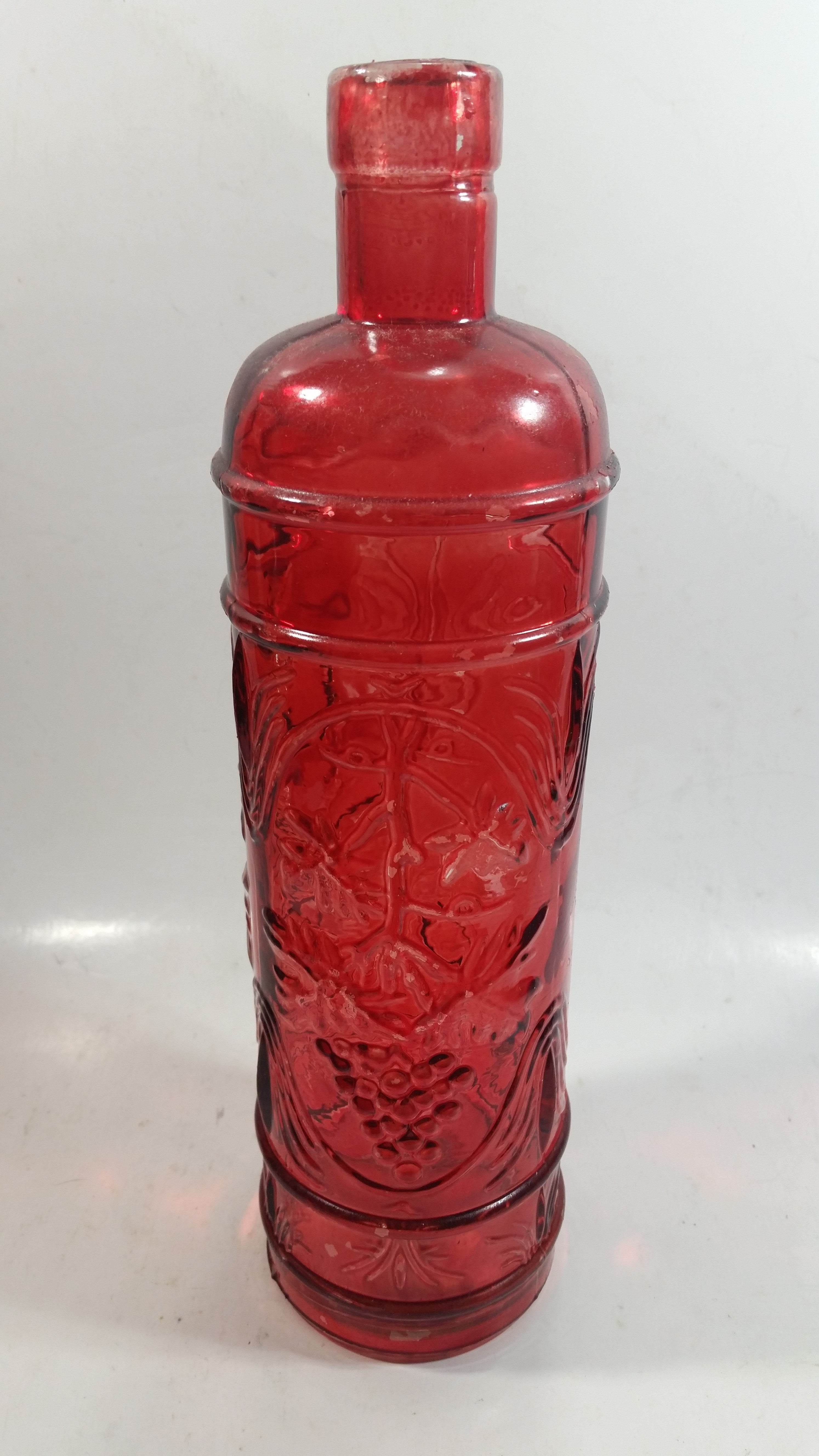 Vintage Red Painted Embossed Glass Wine Bottle Grape Vine 5