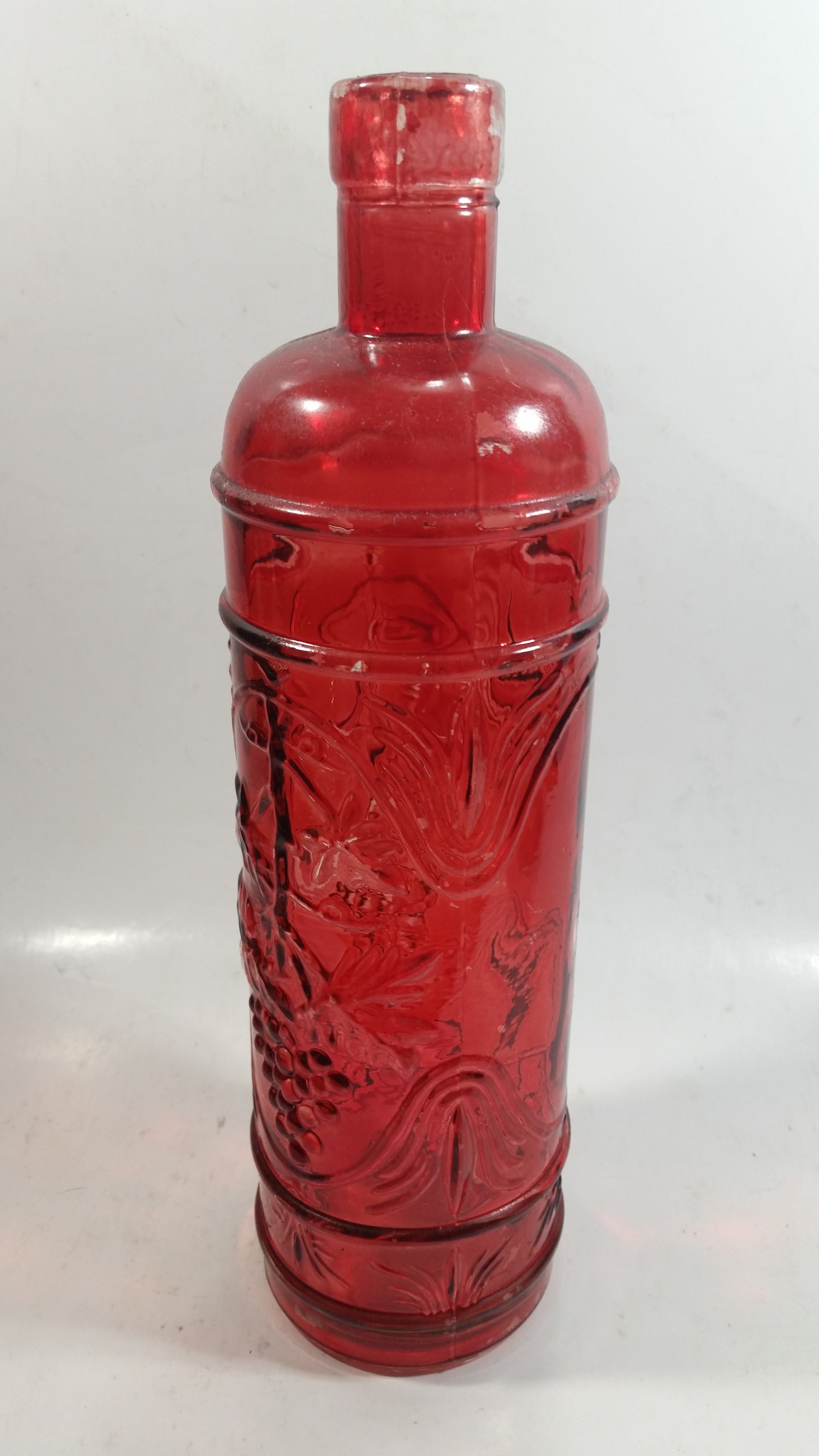 Vintage Red Painted Embossed Glass Wine Bottle Grape Vine 6