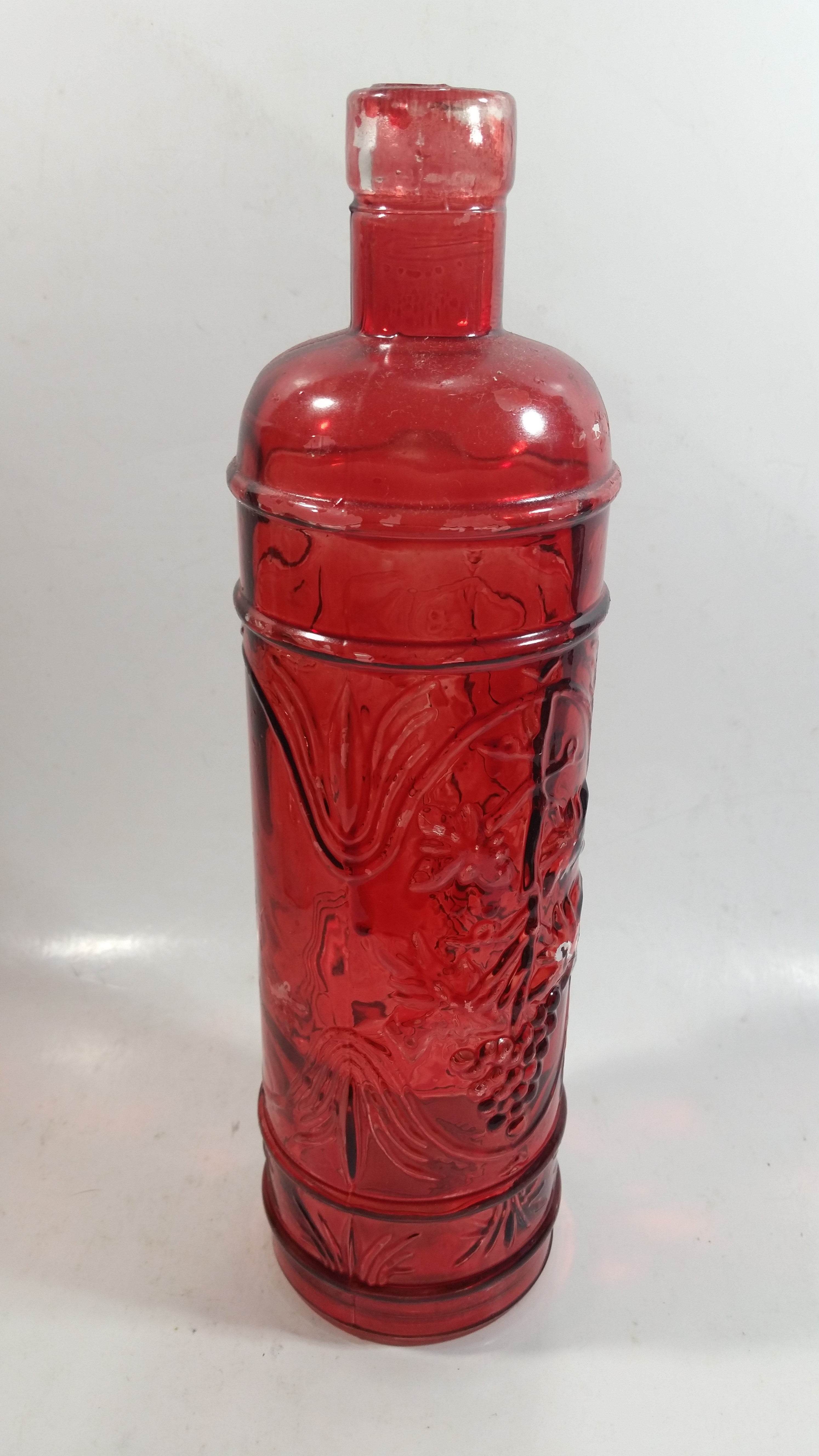 Vintage Red Painted Embossed Glass Wine Bottle Grape Vine 10