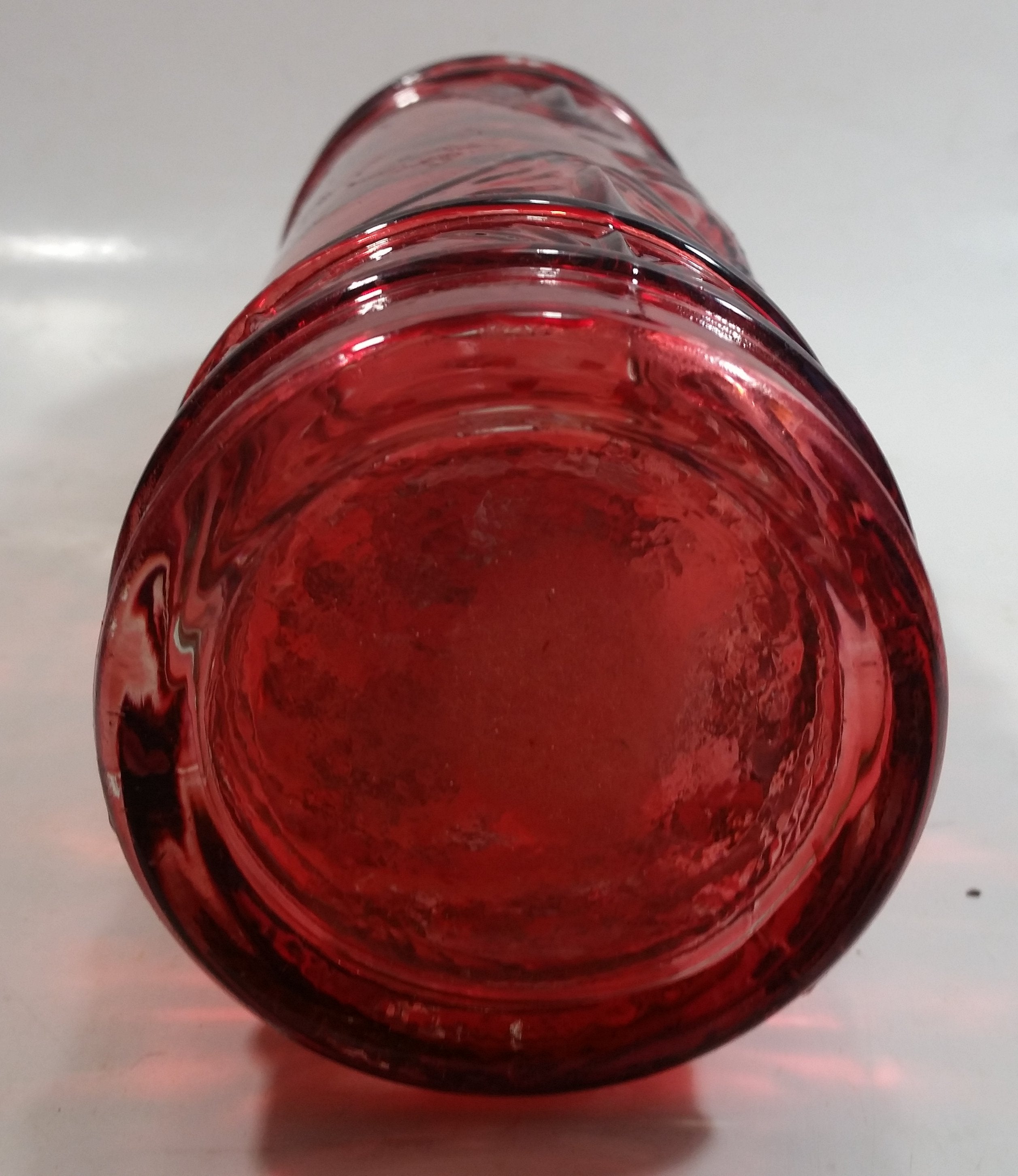Vintage Red Painted Embossed Glass Wine Bottle Grape Vine 12