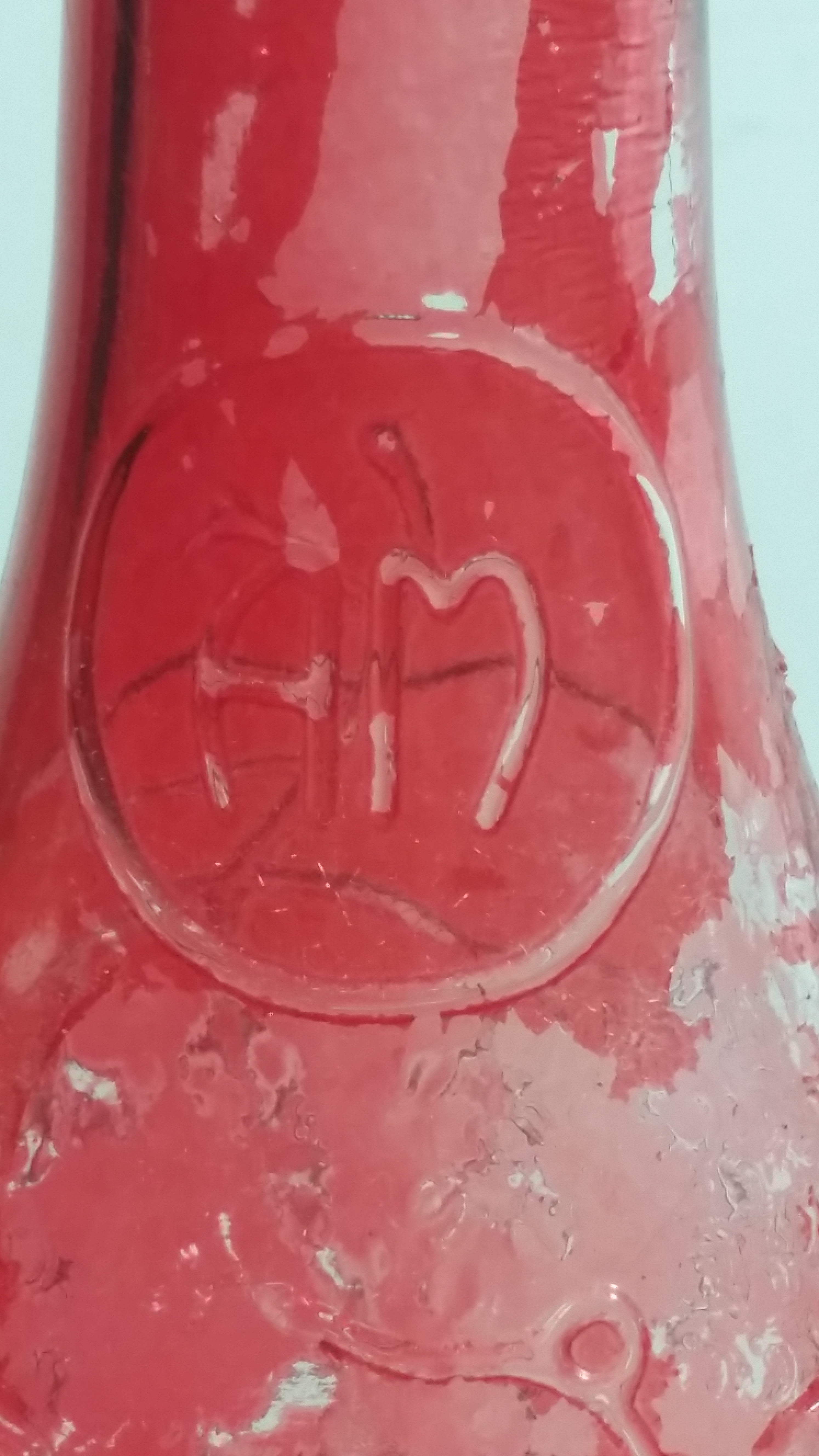 Vintage Red Painted Embossed Glass Wine Bottle Grapes AM 9