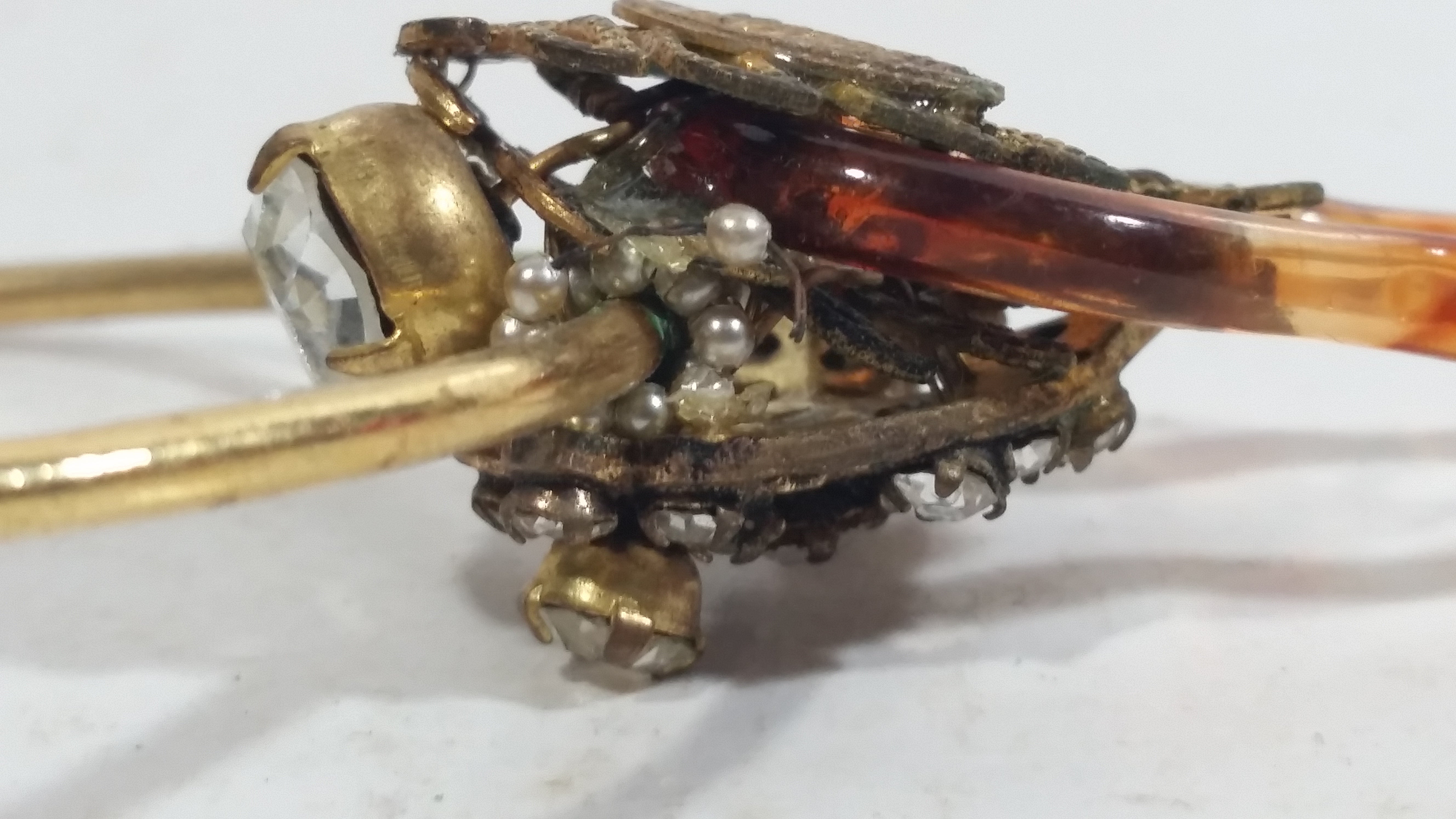 Exquisite 1940s Miriam Haskell Rhinestone Hair-pin Brooch - Signed 9