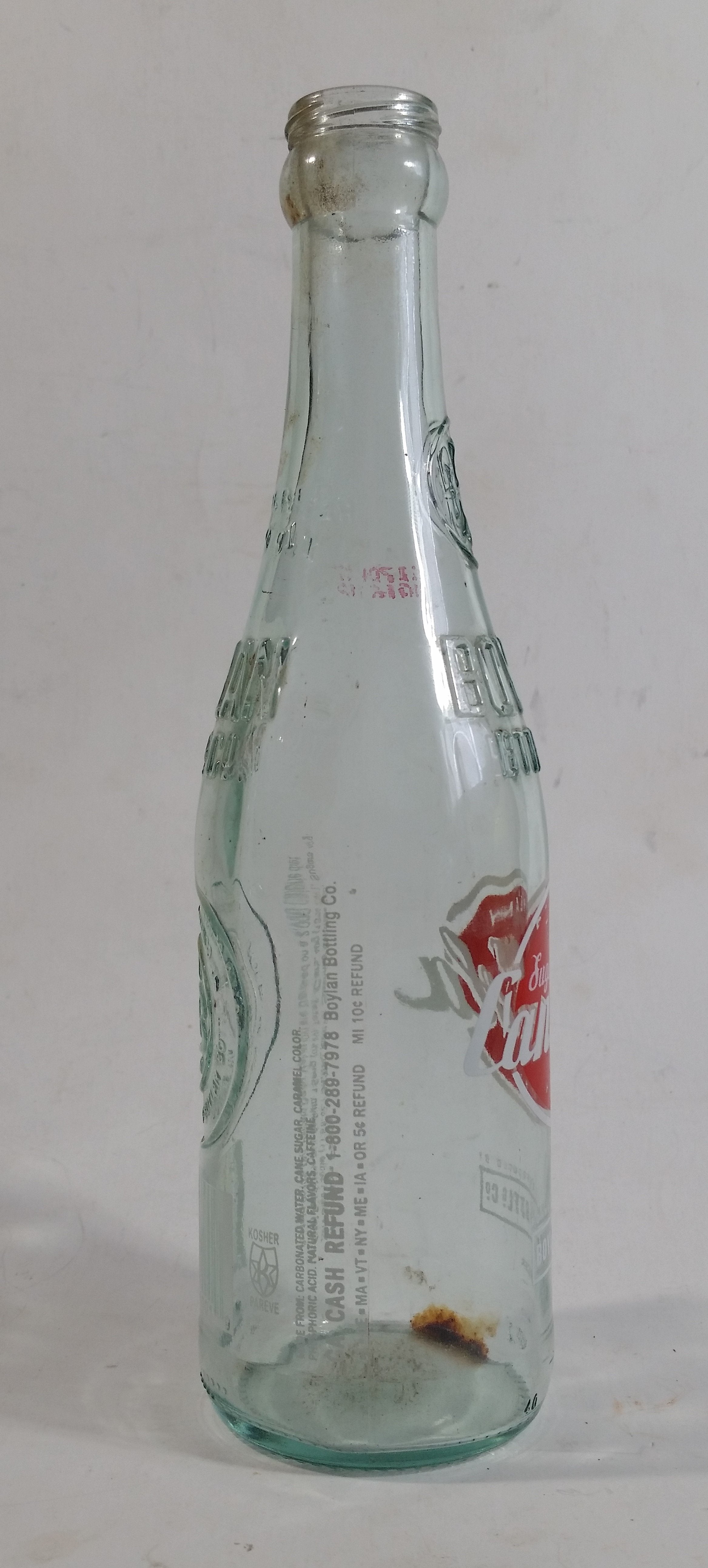 Modern Boylan Bottling Co. Sugar Cane Cola ACL Embossed Glass Soda Pop Beverage Bottle 8