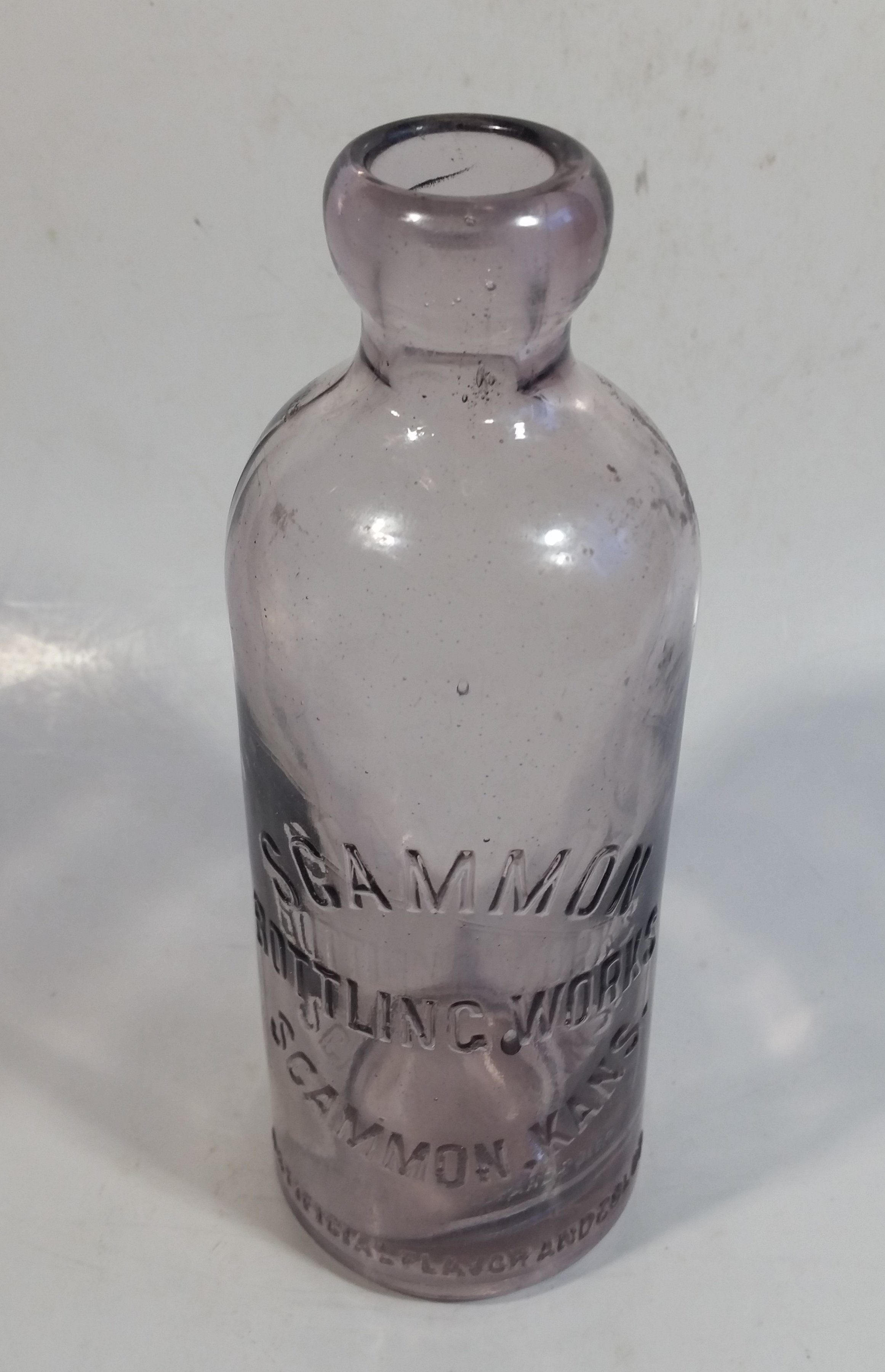 Rare Hard To Find Antique Late 1800s Scammon Bottling Works Kansas Amethyst Purple Embossed Glass Soda Pop Beverage Bottle