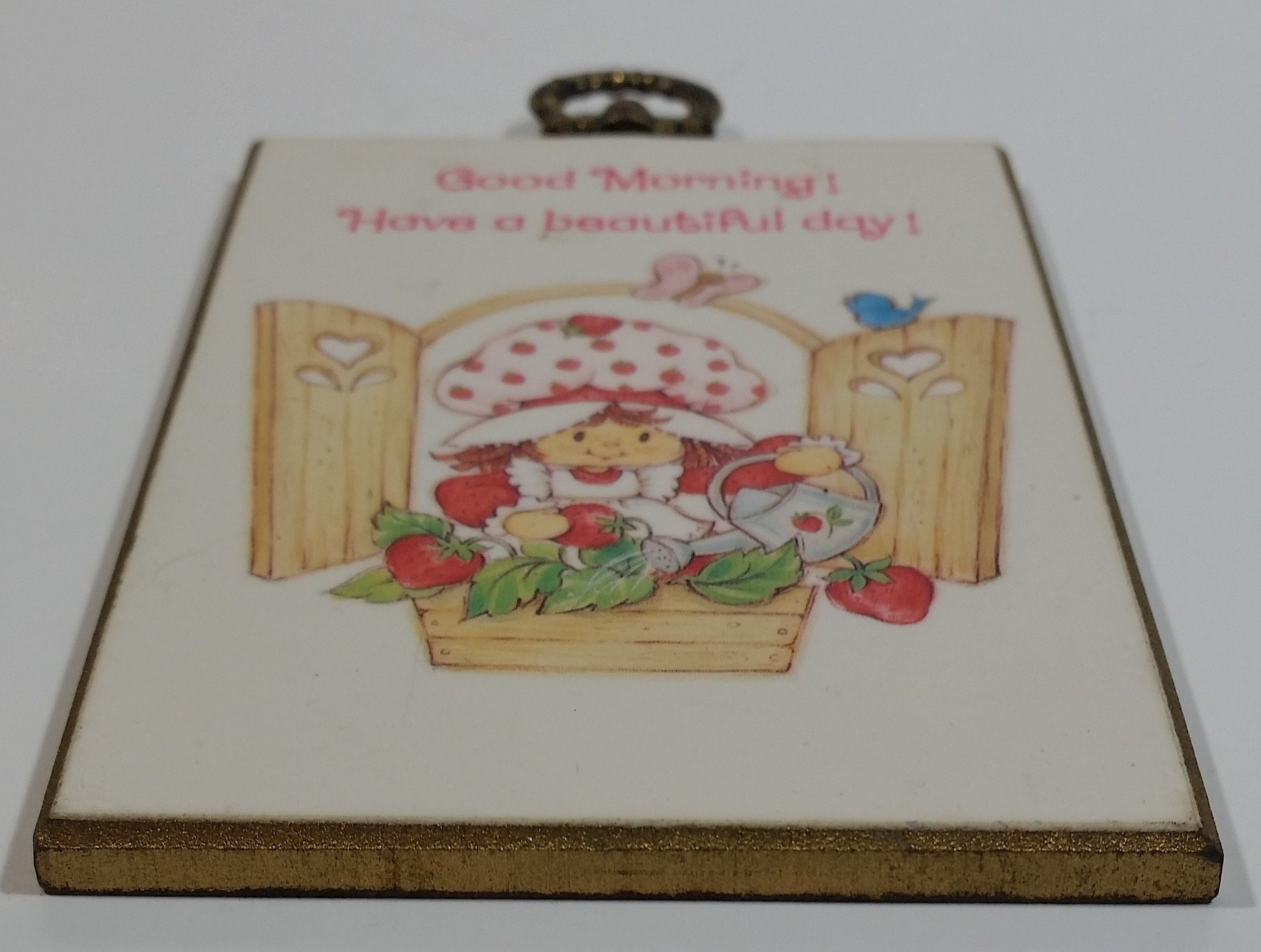 Rare Vintage Strawberry Shortcake Good Morning! Have a beautiful day! 3" x 5" Wood Plaque 2