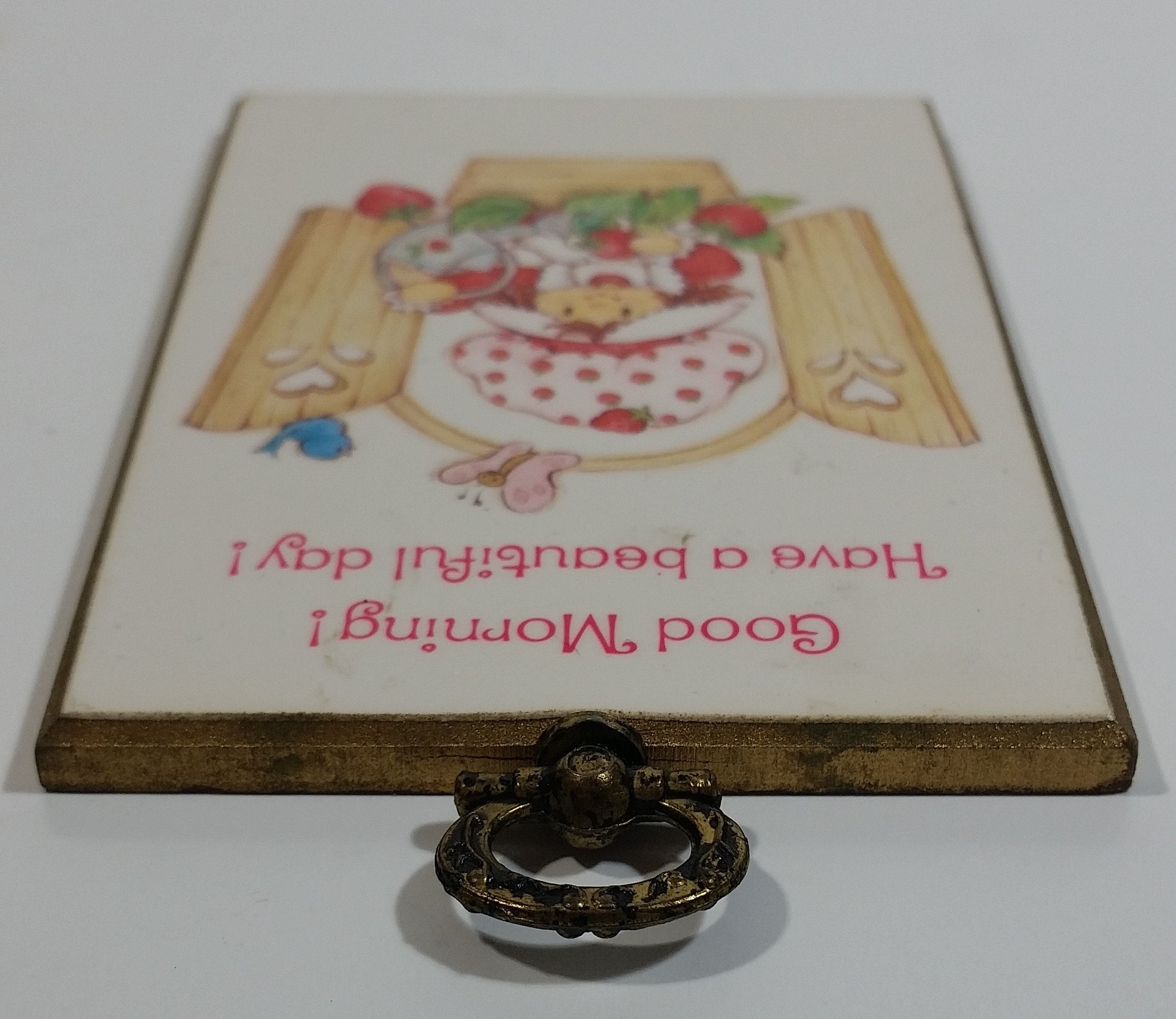 Rare Vintage Strawberry Shortcake Good Morning! Have a beautiful day! 3" x 5" Wood Plaque 3