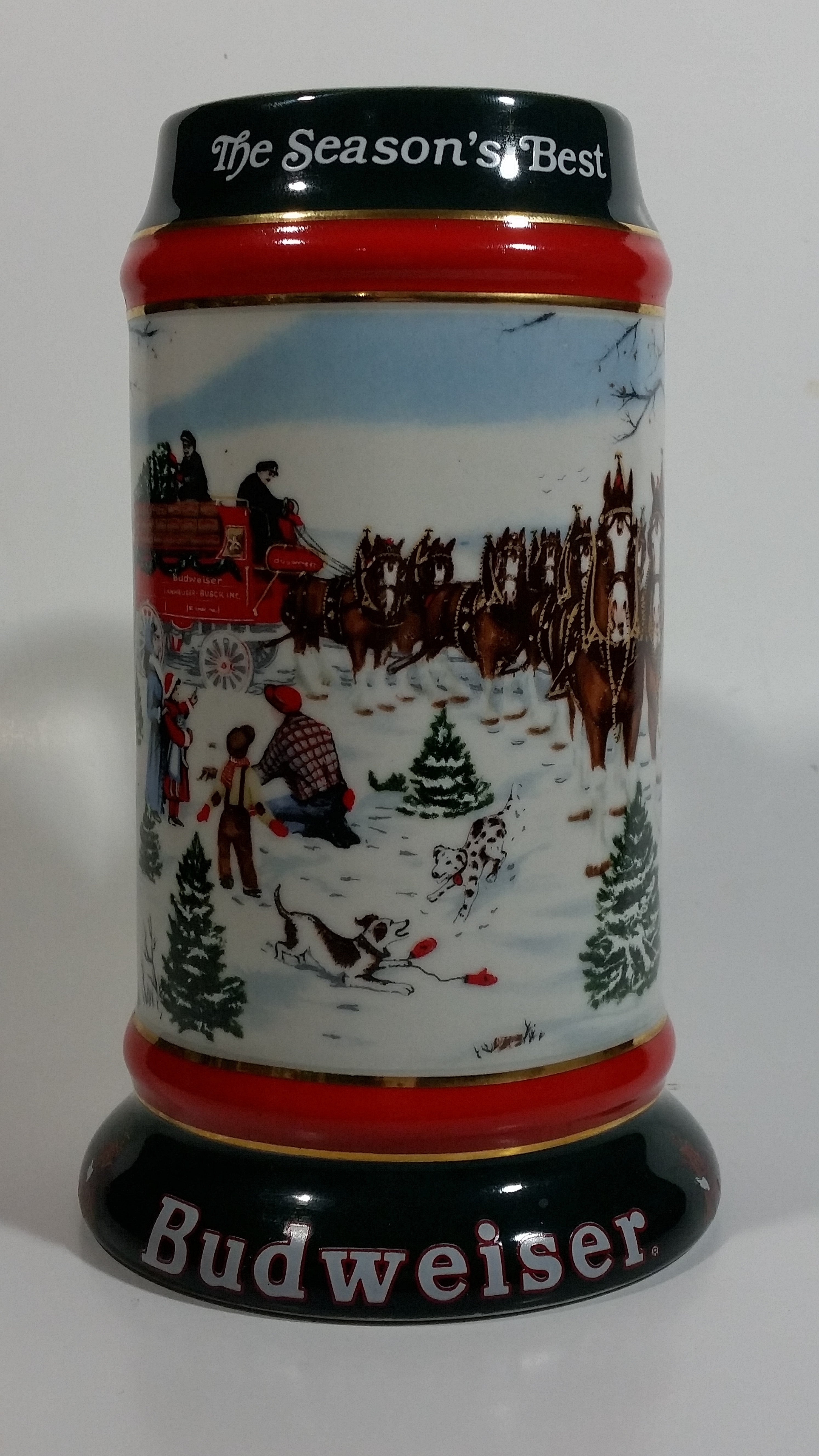 1991 Budweiser Holiday Stein Collection The Season's Best Ceramic Beer Stein By Artist Susan Sampson - Handcrafted in Brazil by Ceramarte 2