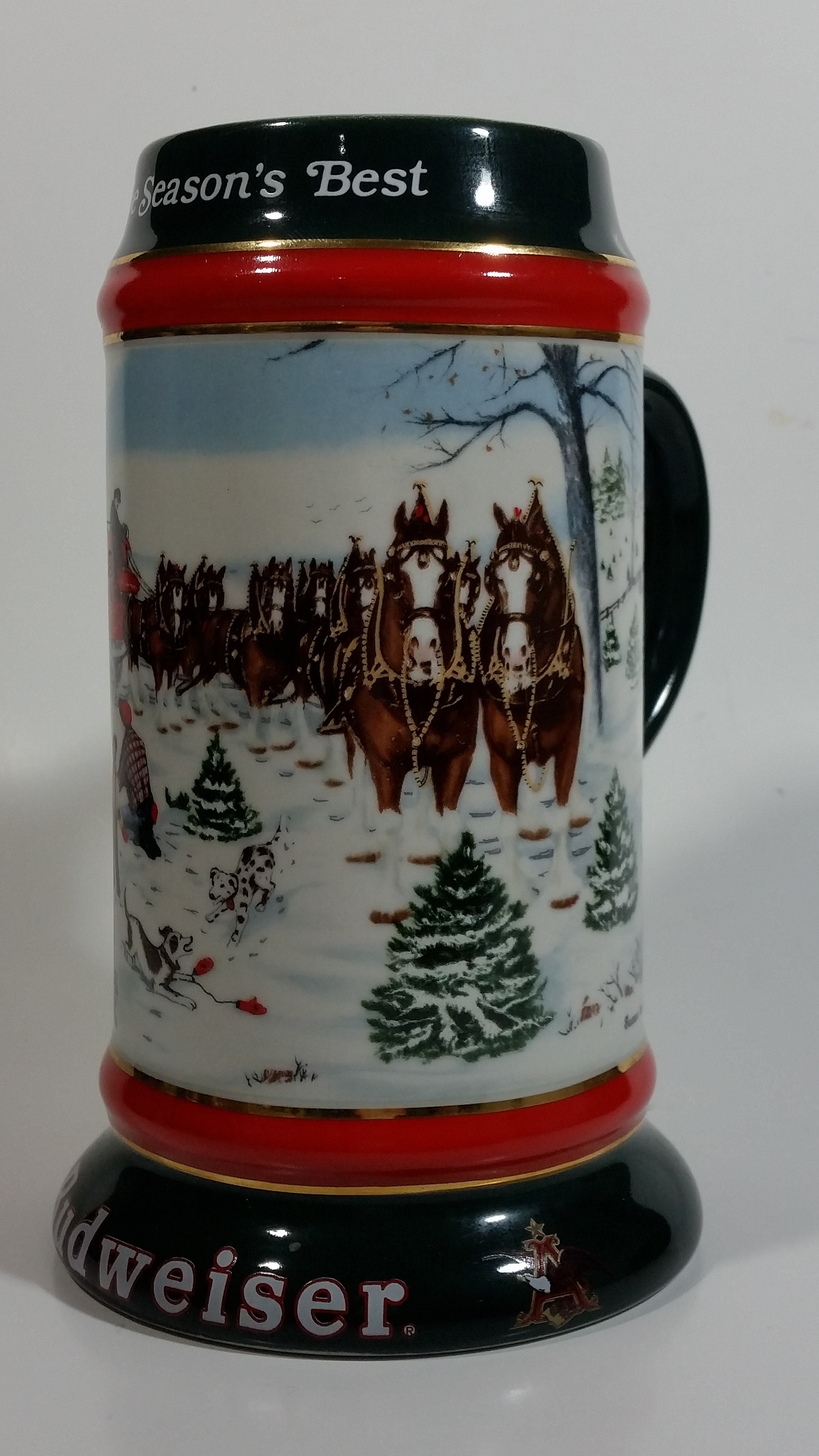 1991 Budweiser Holiday Stein Collection The Season's Best Ceramic Beer Stein By Artist Susan Sampson - Handcrafted in Brazil by Ceramarte 3
