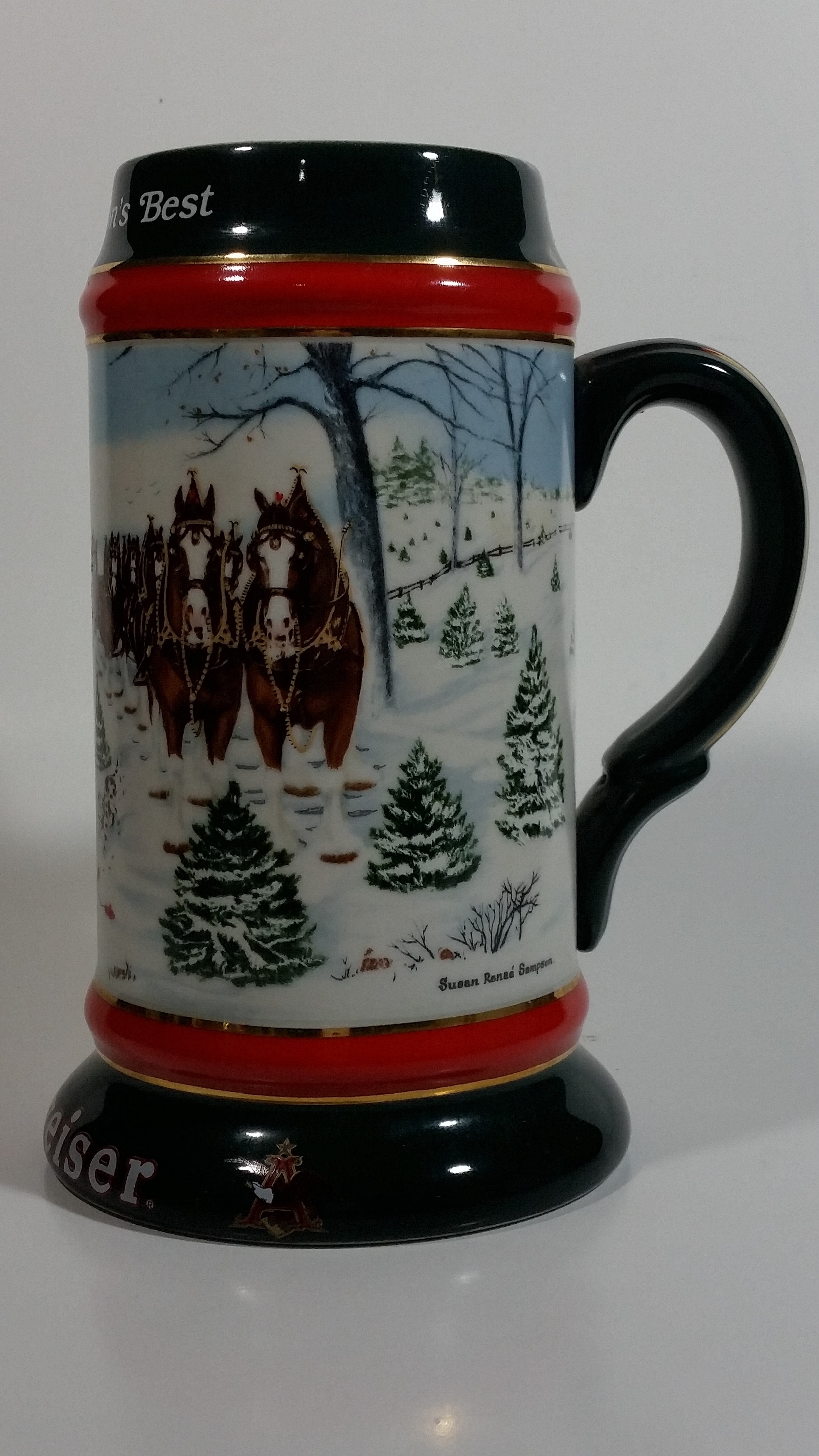1991 Budweiser Holiday Stein Collection The Season's Best Ceramic Beer Stein By Artist Susan Sampson - Handcrafted in Brazil by Ceramarte 4