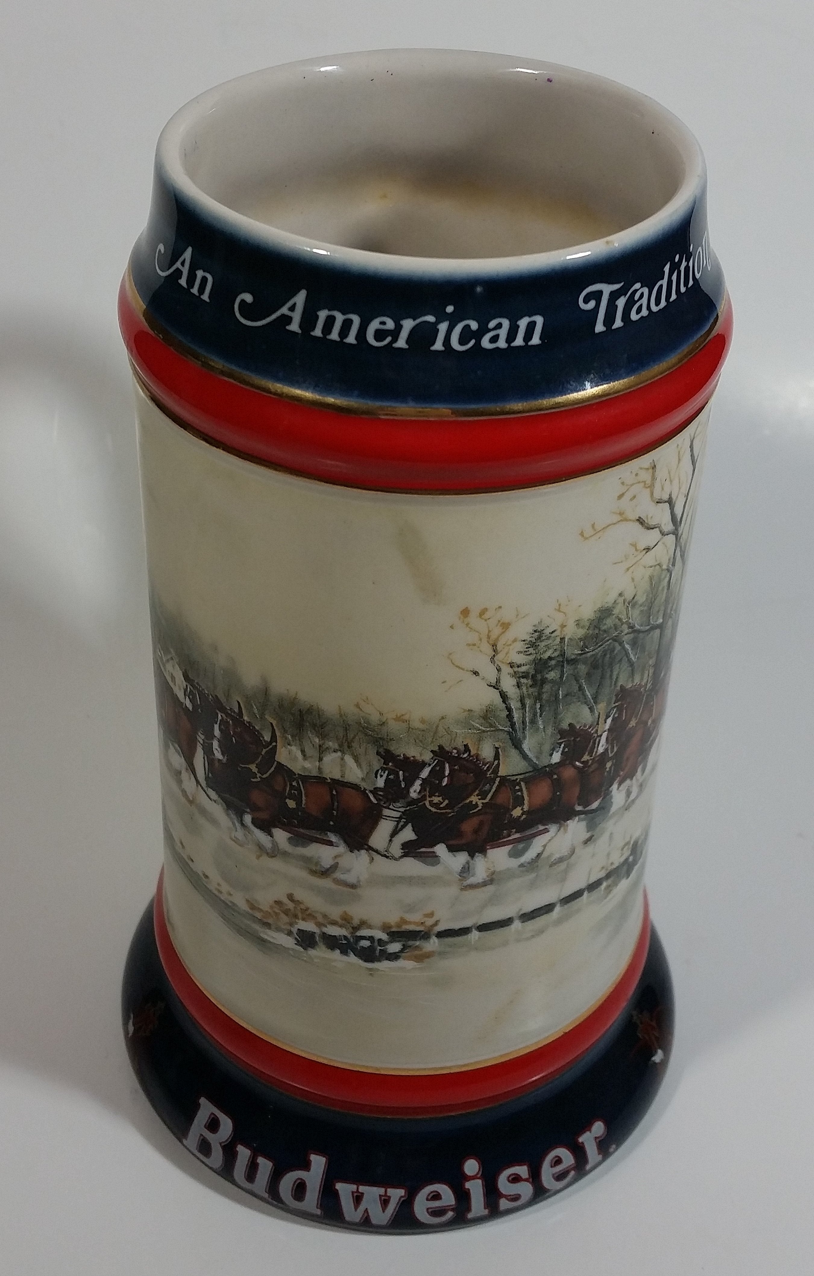 1990 Budweiser Holiday Stein Collection An American Tradition Ceramic Beer Stein By Artist Susan Sampson - Handcrafted in Brazil by Ceramarte 2